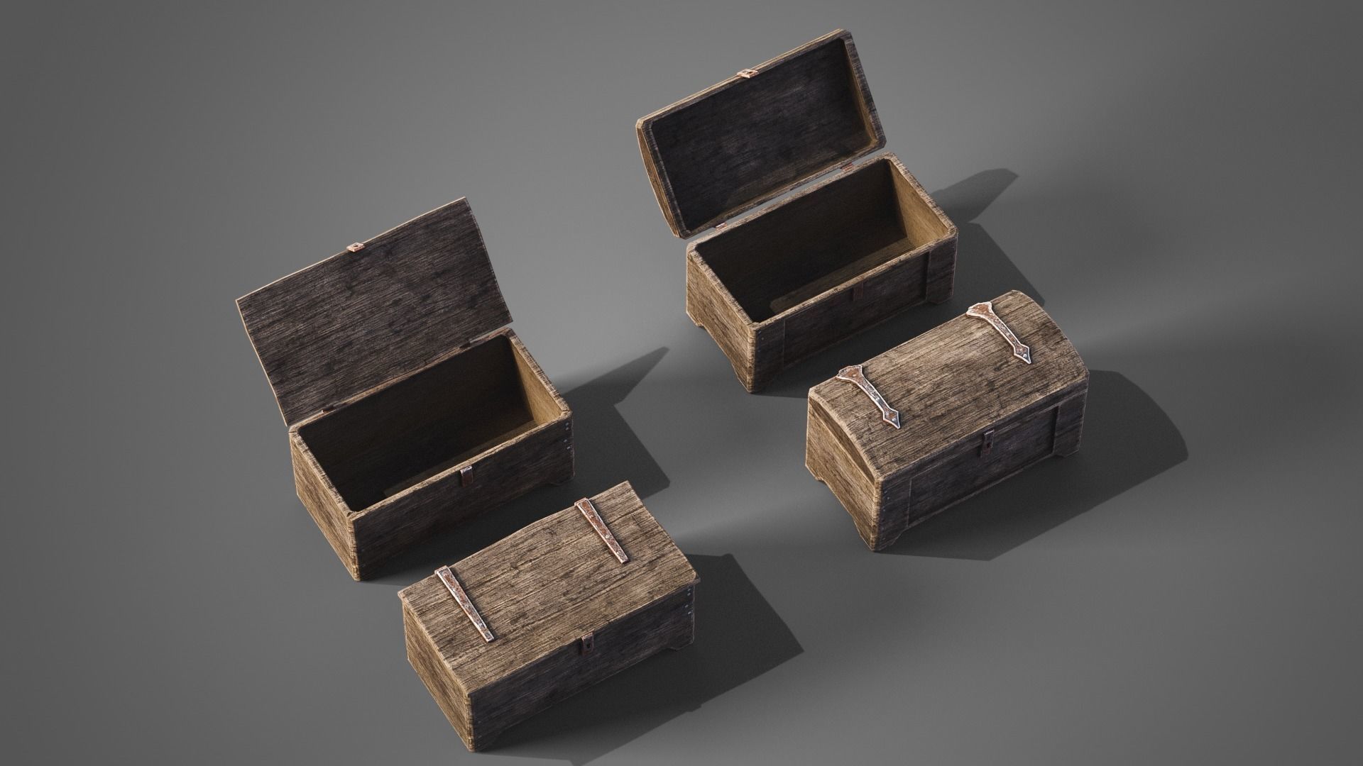 Medieval wooden chests Low-poly 3D model_4