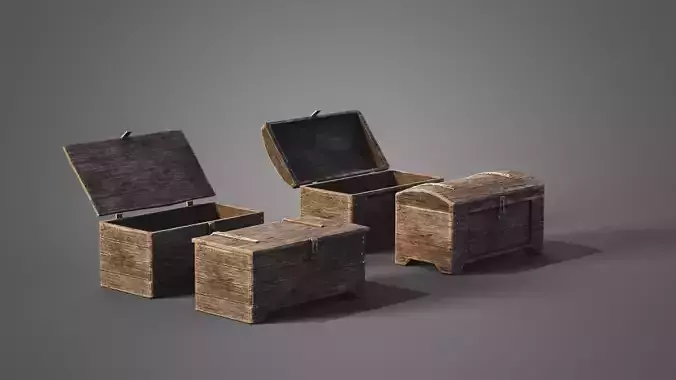 Medieval wooden chests Low-poly 3D model