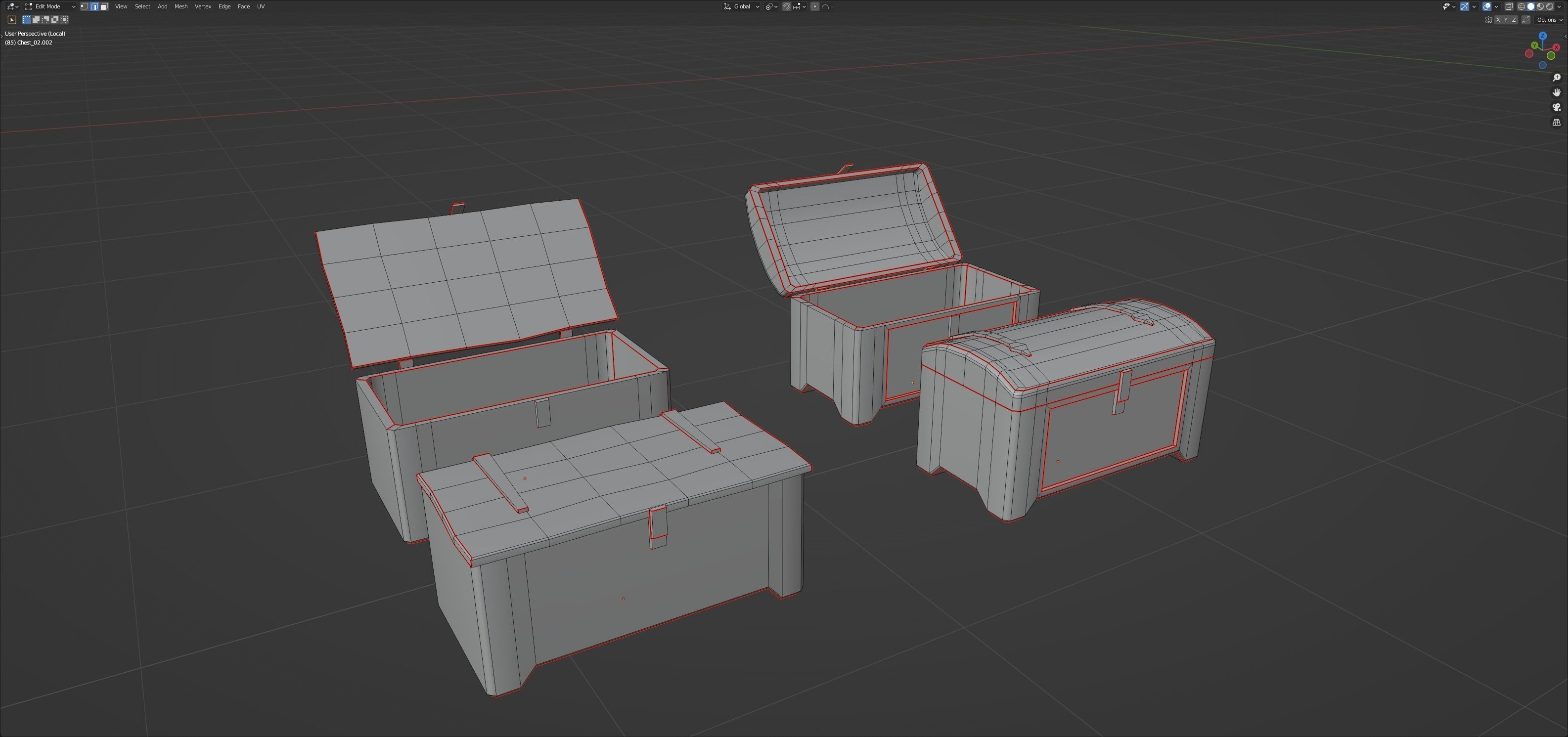 Medieval wooden chests Low-poly 3D model_6