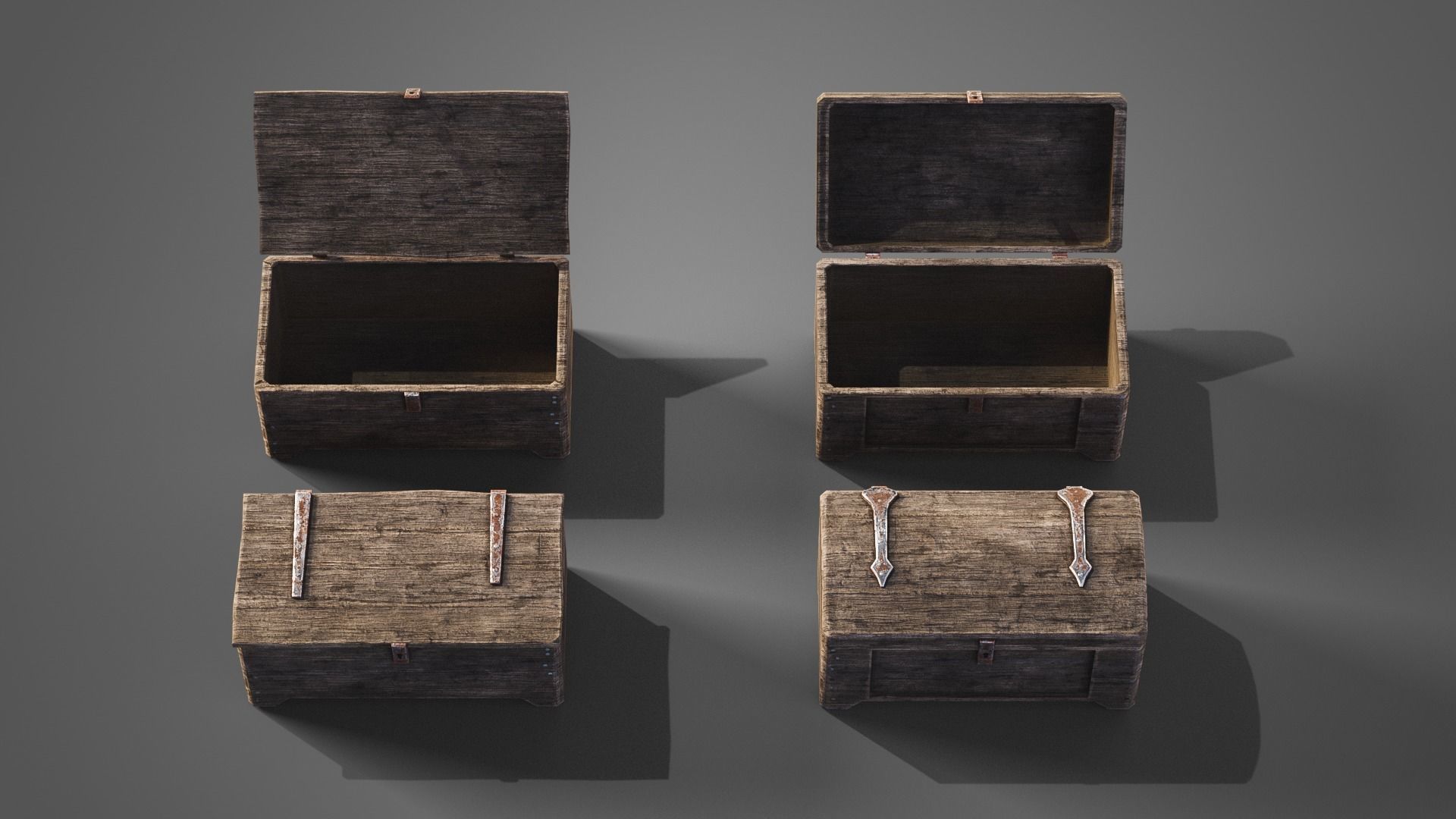 Medieval wooden chests Low-poly 3D model_2