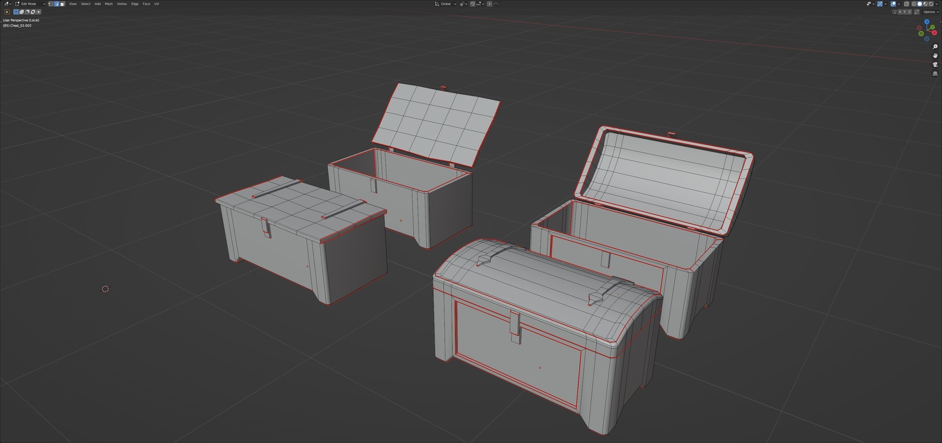 Medieval wooden chests Low-poly 3D model_7