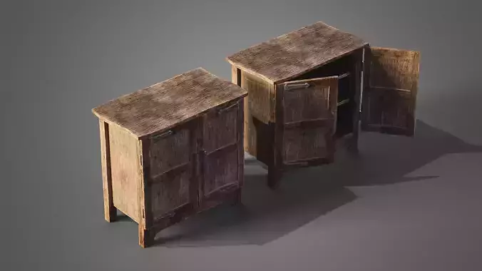Medieval wooden cabinet Low-poly 3D model Medieval wooden cabinet Low-poly 3D model