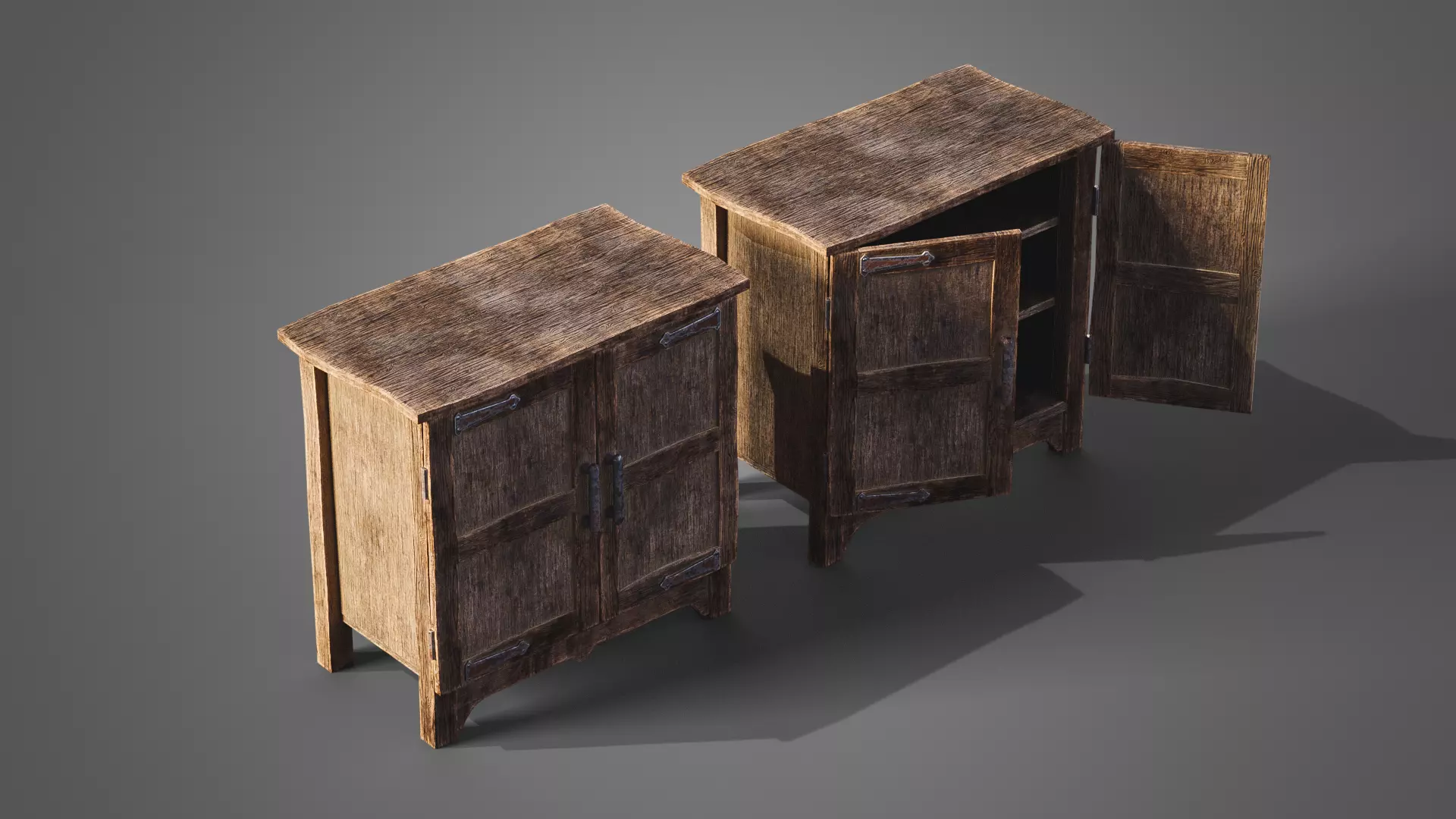 Medieval wooden cabinet Low-poly 3D model_0