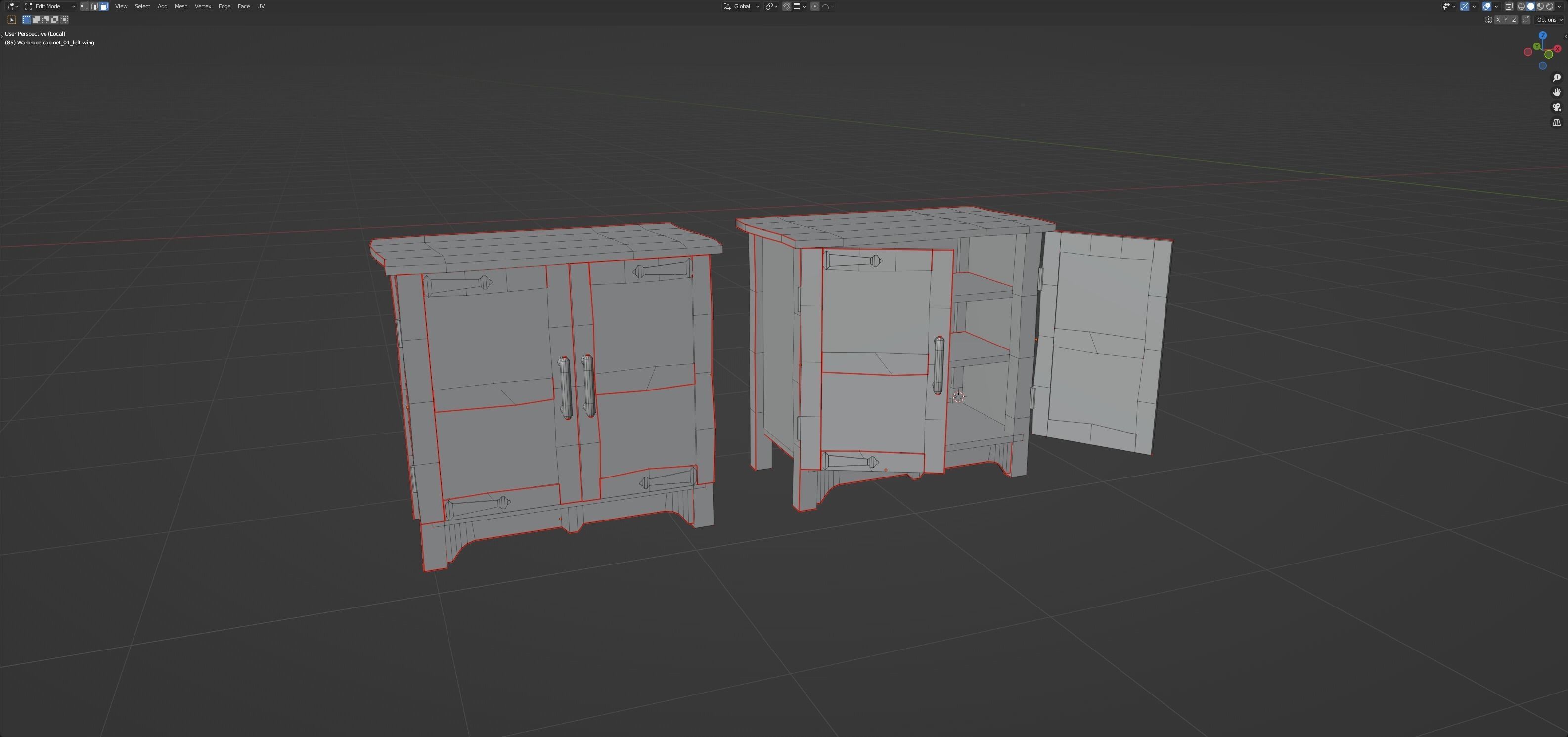 Medieval wooden cabinet Low-poly 3D model_5