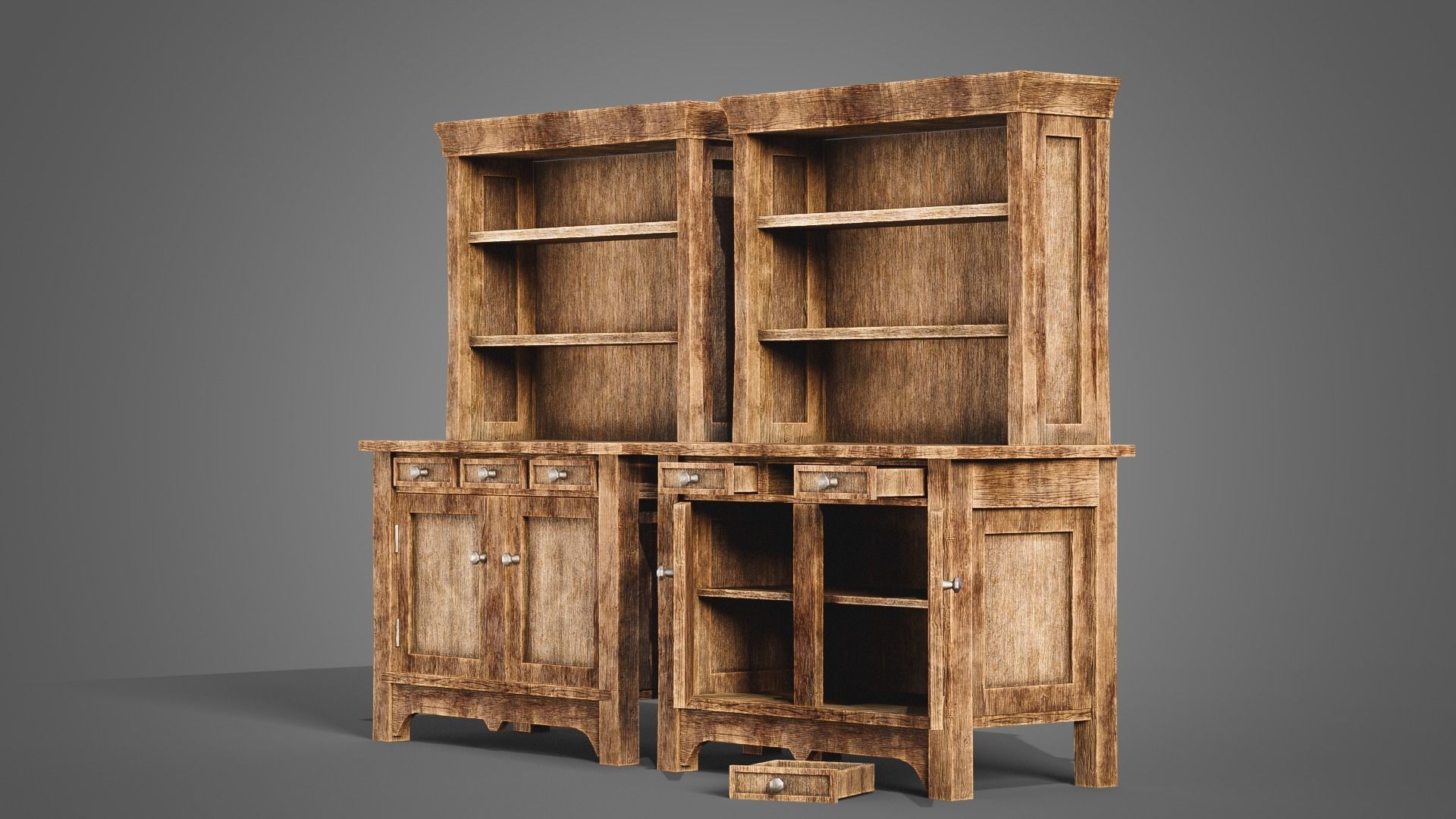 Wooden cabinet Low-poly 3D model_3