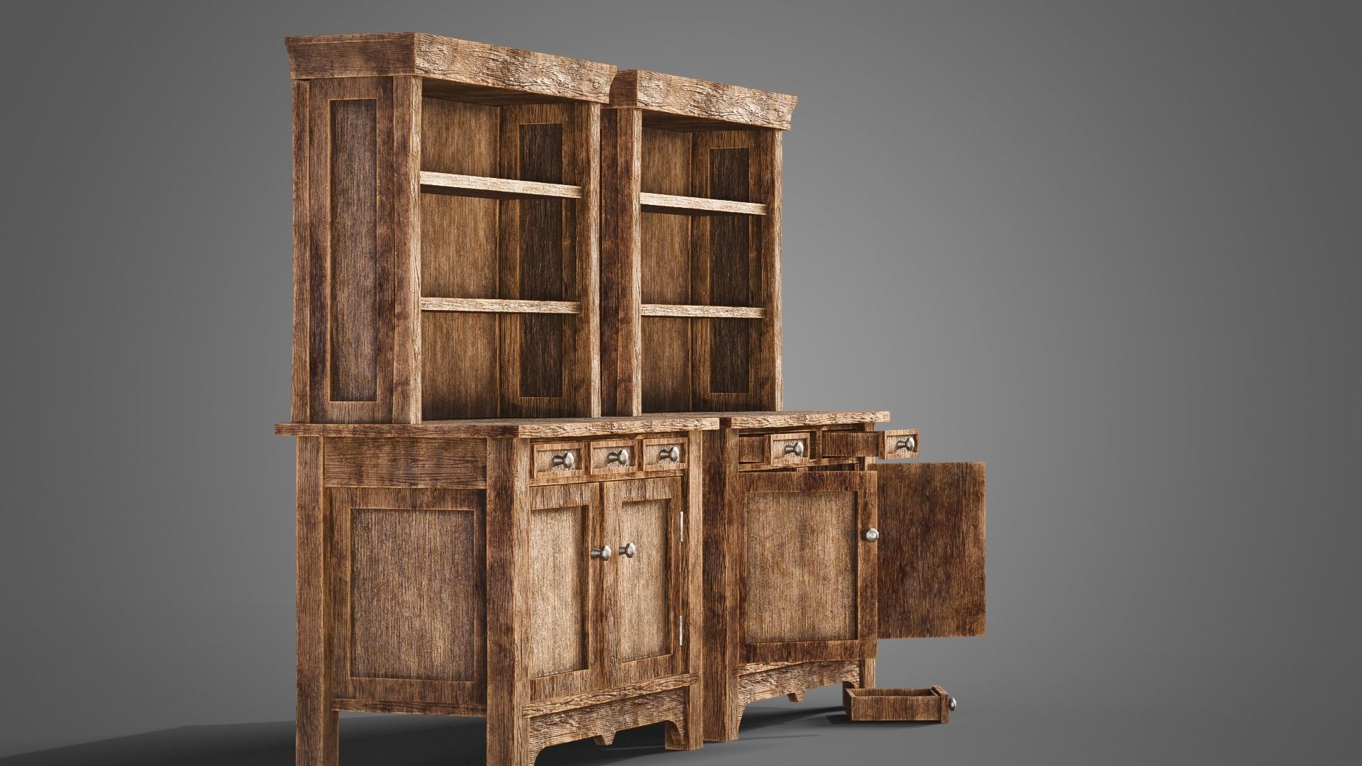 Wooden cabinet Low-poly 3D model_2
