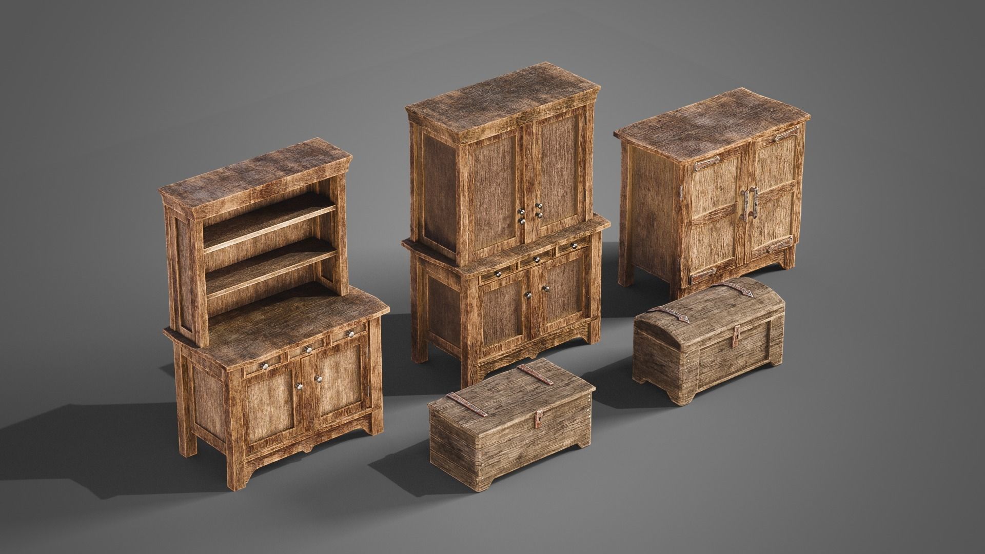 Medieval cabinets and chests Low-poly 3D model_7