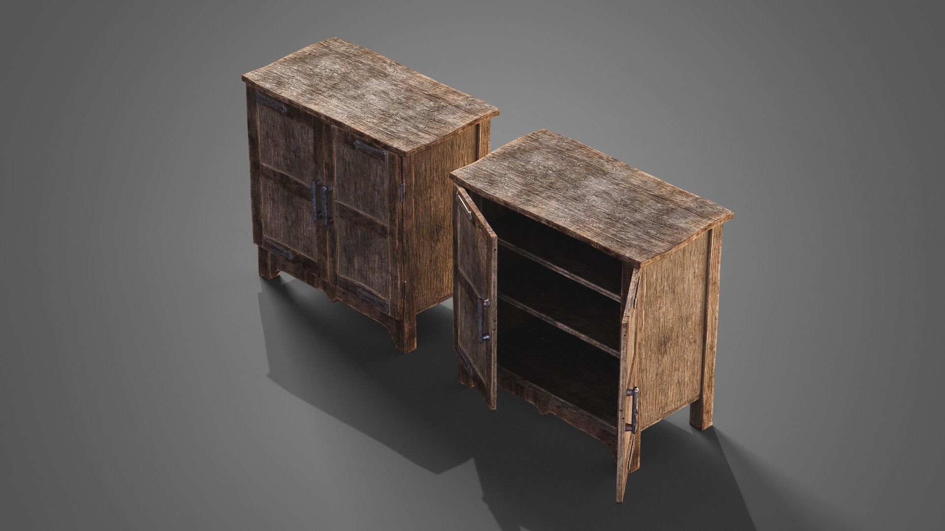 Medieval cabinets and chests Low-poly 3D model_9