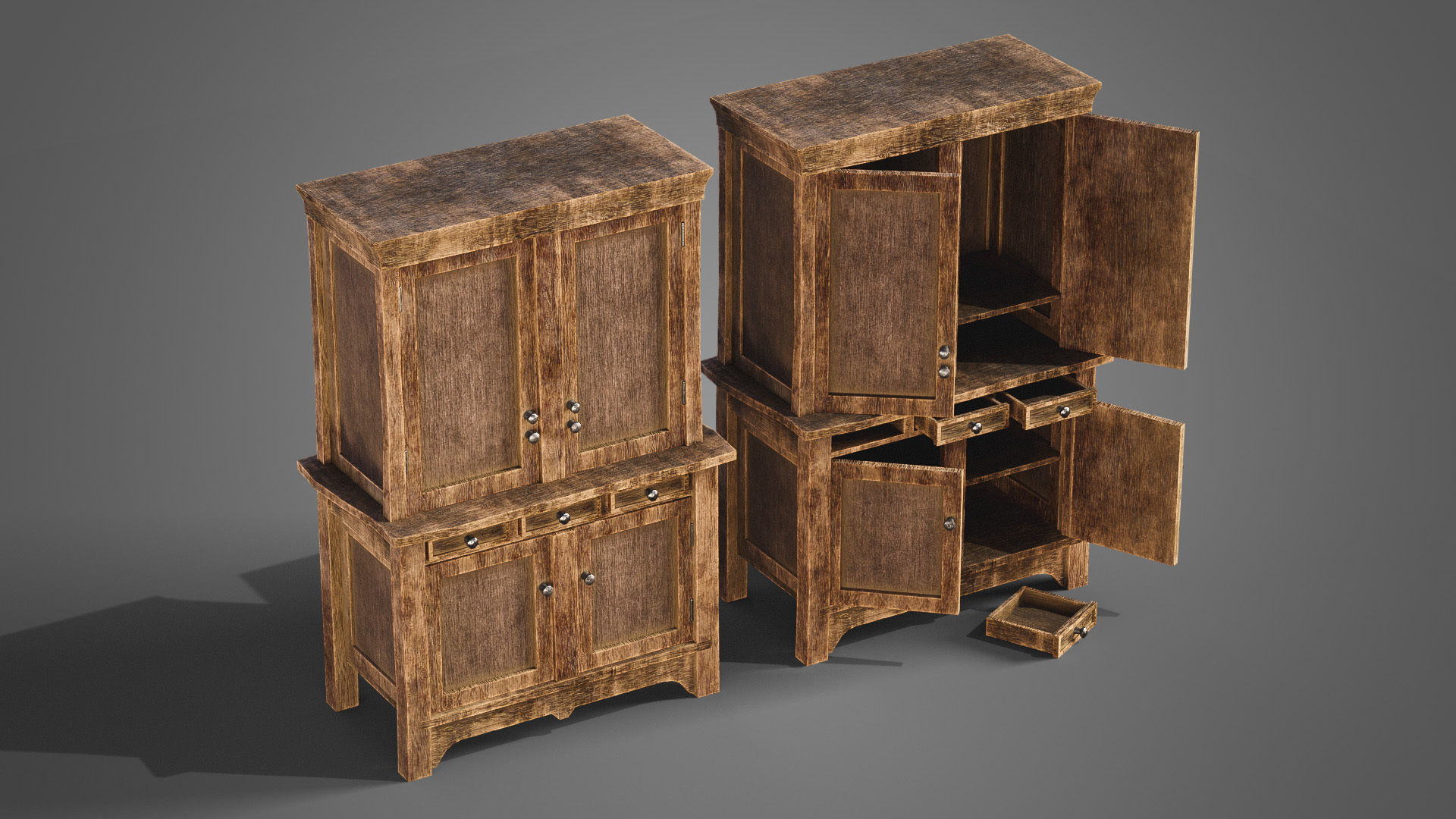 Medieval cabinets and chests Low-poly 3D model_10