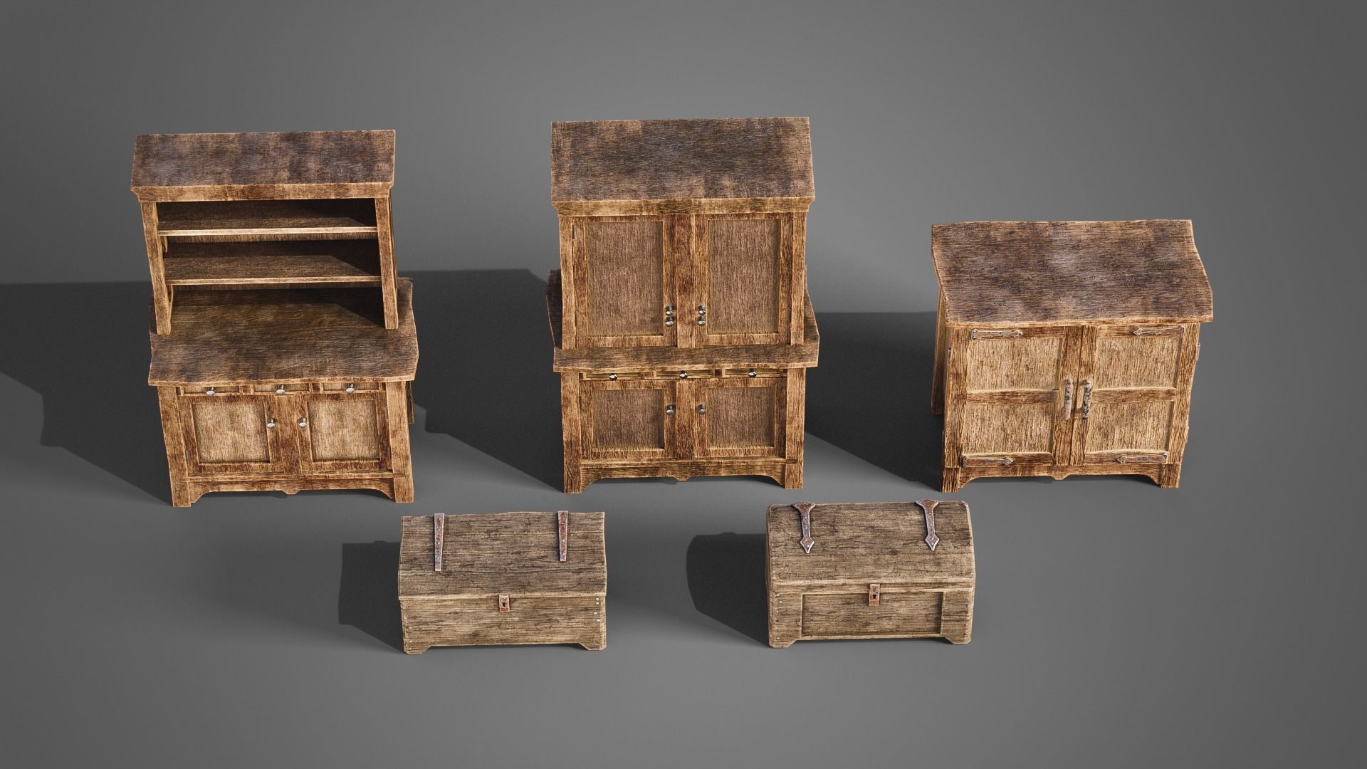 Medieval cabinets and chests Low-poly 3D model_2