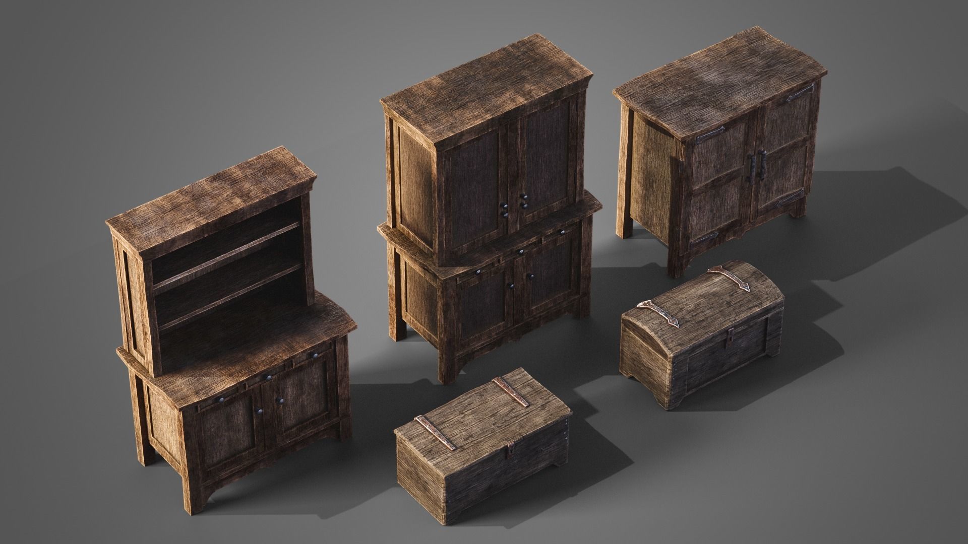 Medieval cabinets and chests Low-poly 3D model_6