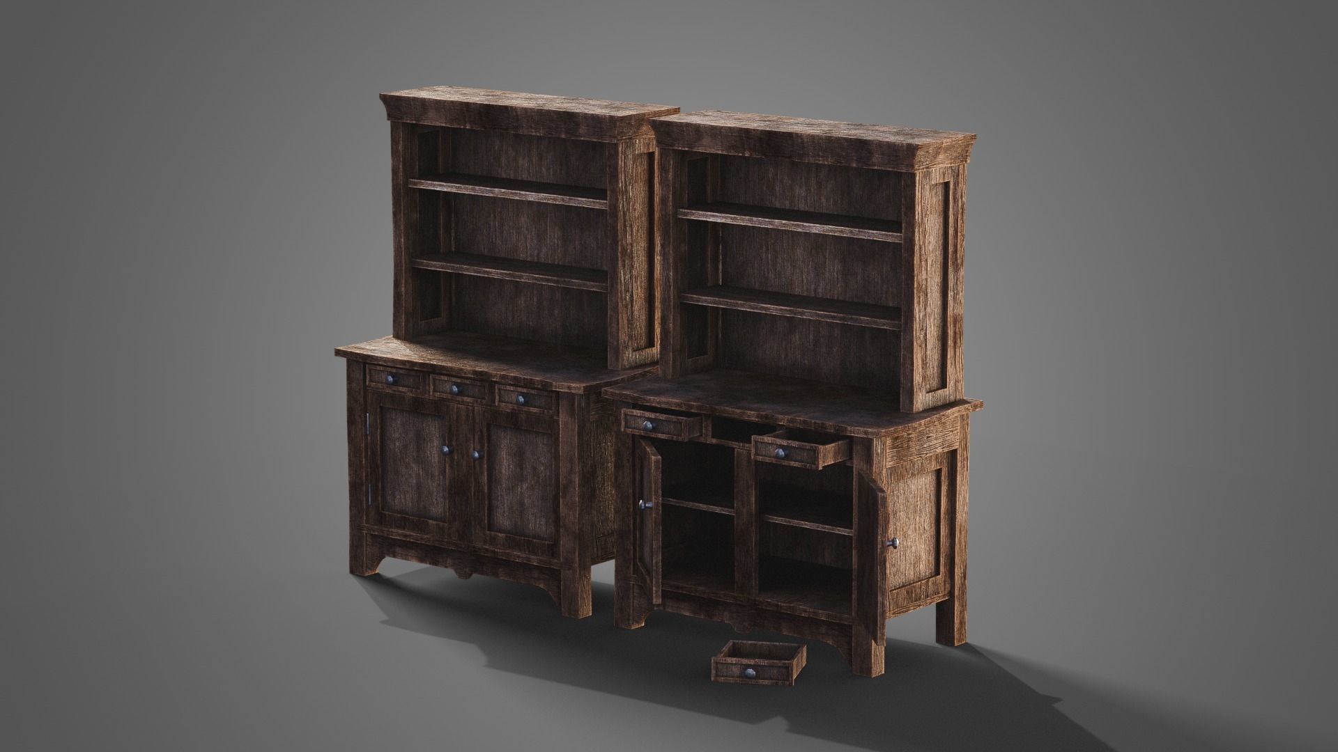 Medieval cabinets and chests Low-poly 3D model_19