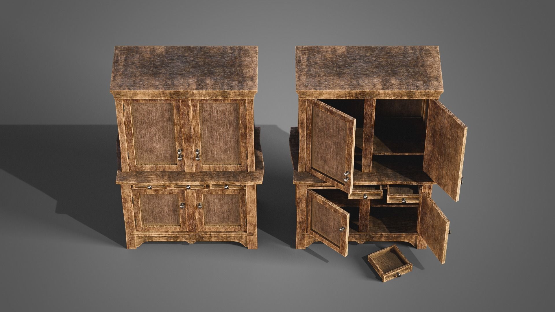 Medieval cabinets and chests Low-poly 3D model_16