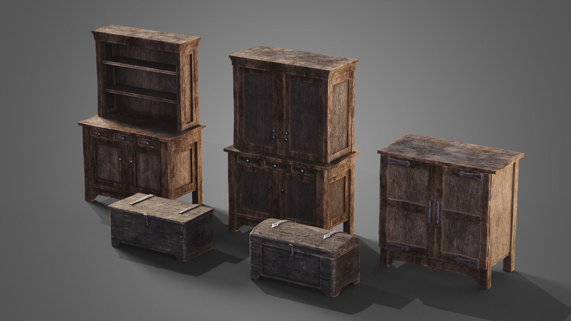 Medieval cabinets and chests Low-poly 3D model_3