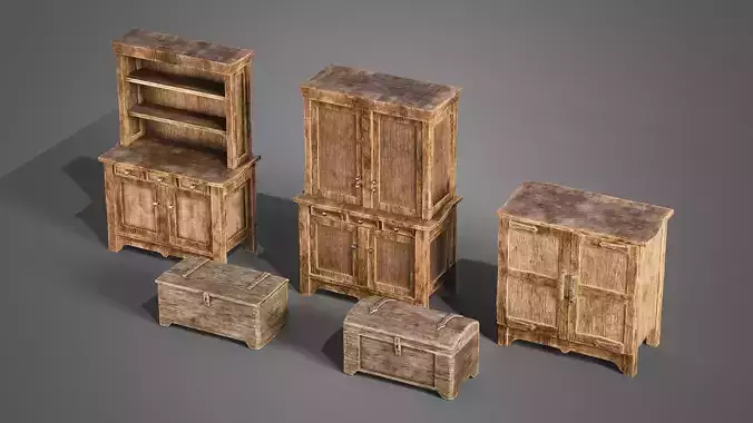 Medieval cabinets and chests Low-poly 3D model Medieval cabinets and chests Low-poly 3D model