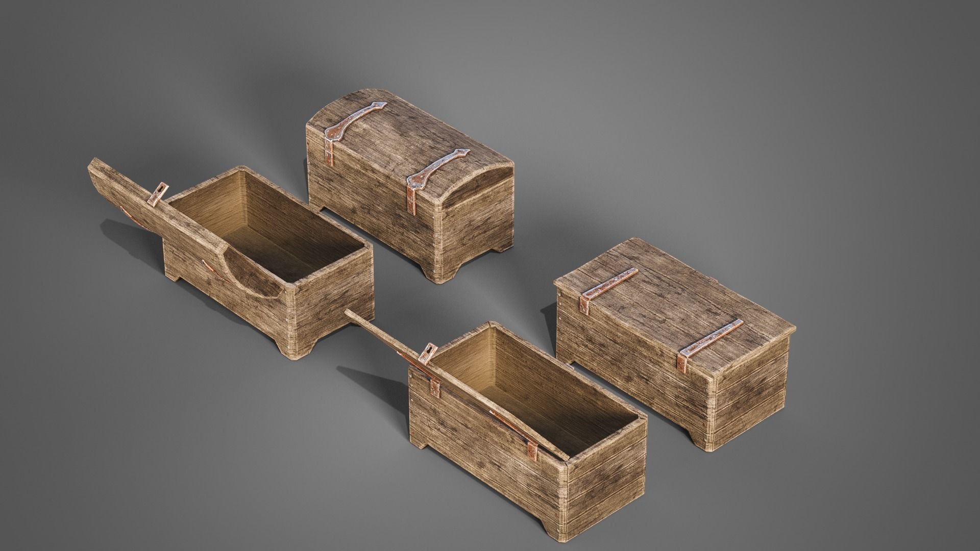 Medieval cabinets and chests Low-poly 3D model_25