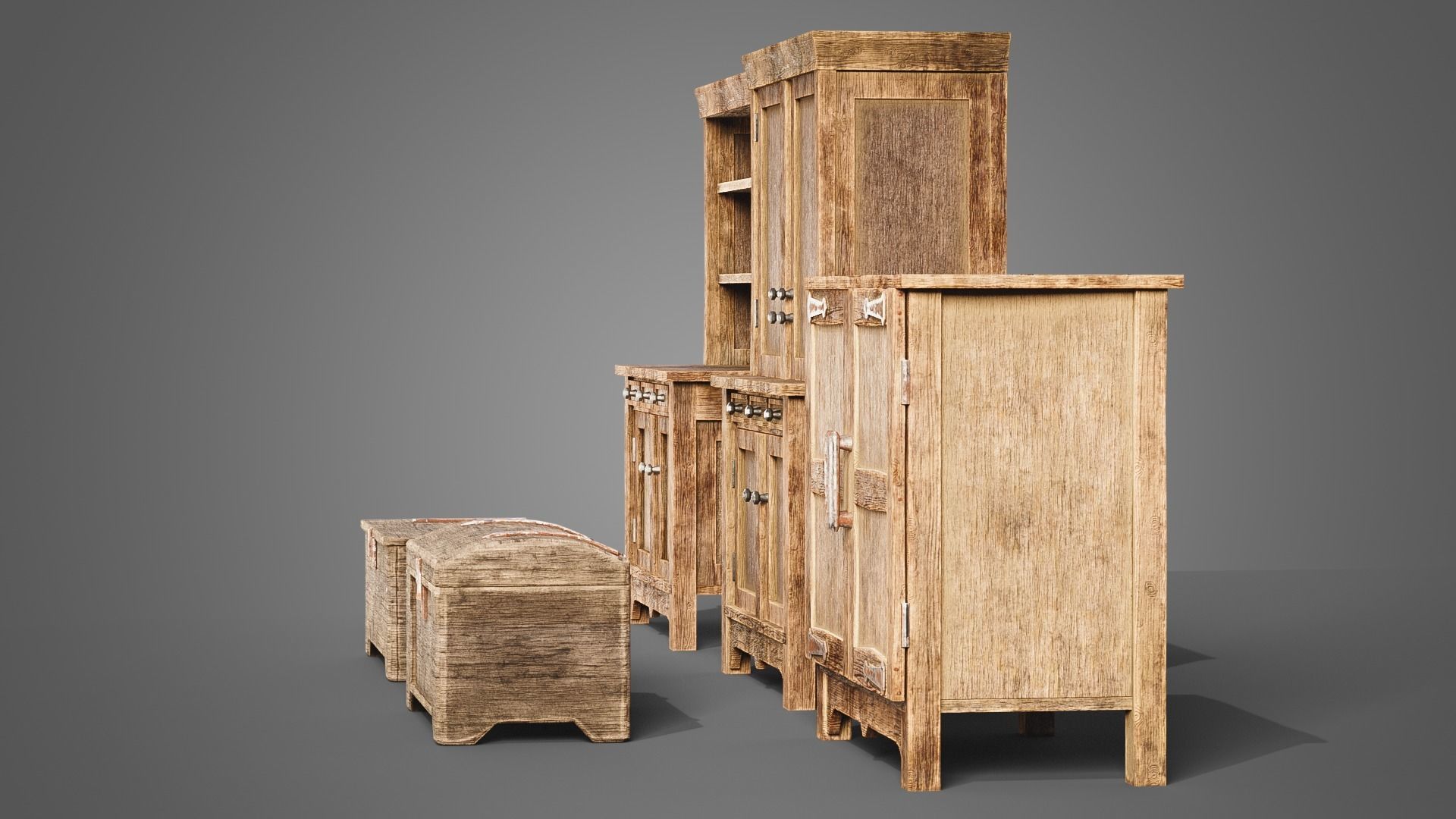 Medieval cabinets and chests Low-poly 3D model_4