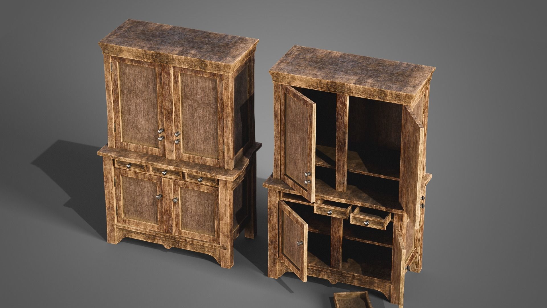 Medieval cabinets and chests Low-poly 3D model_15