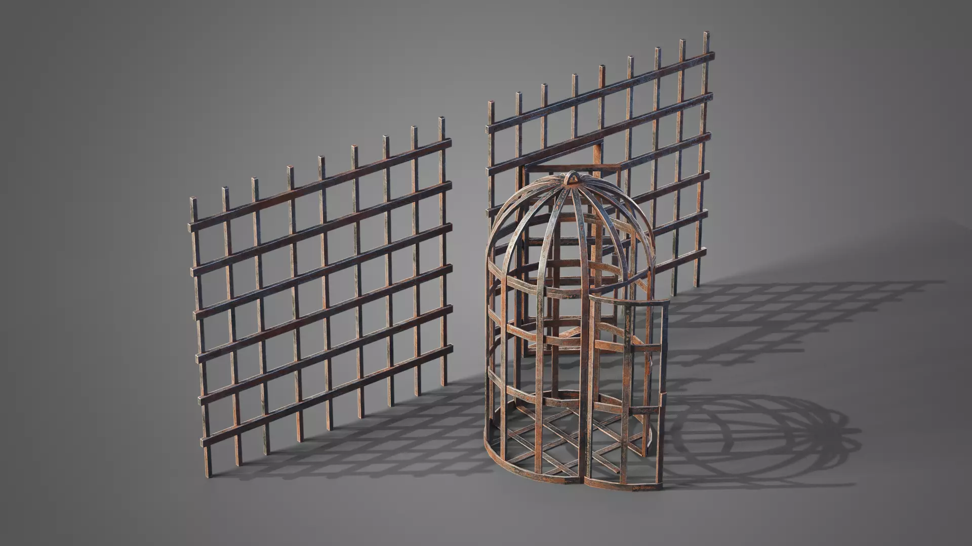 Prison bars and cage Low-poly 3D model_0