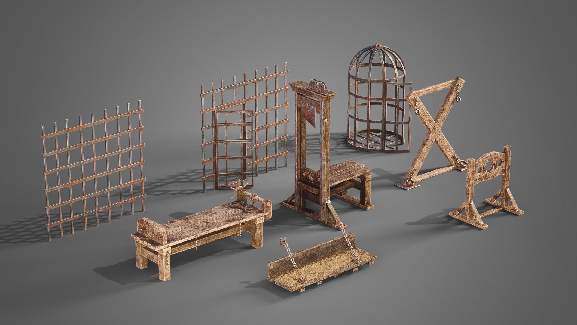 Medieval prison set Low-poly 3D model_3