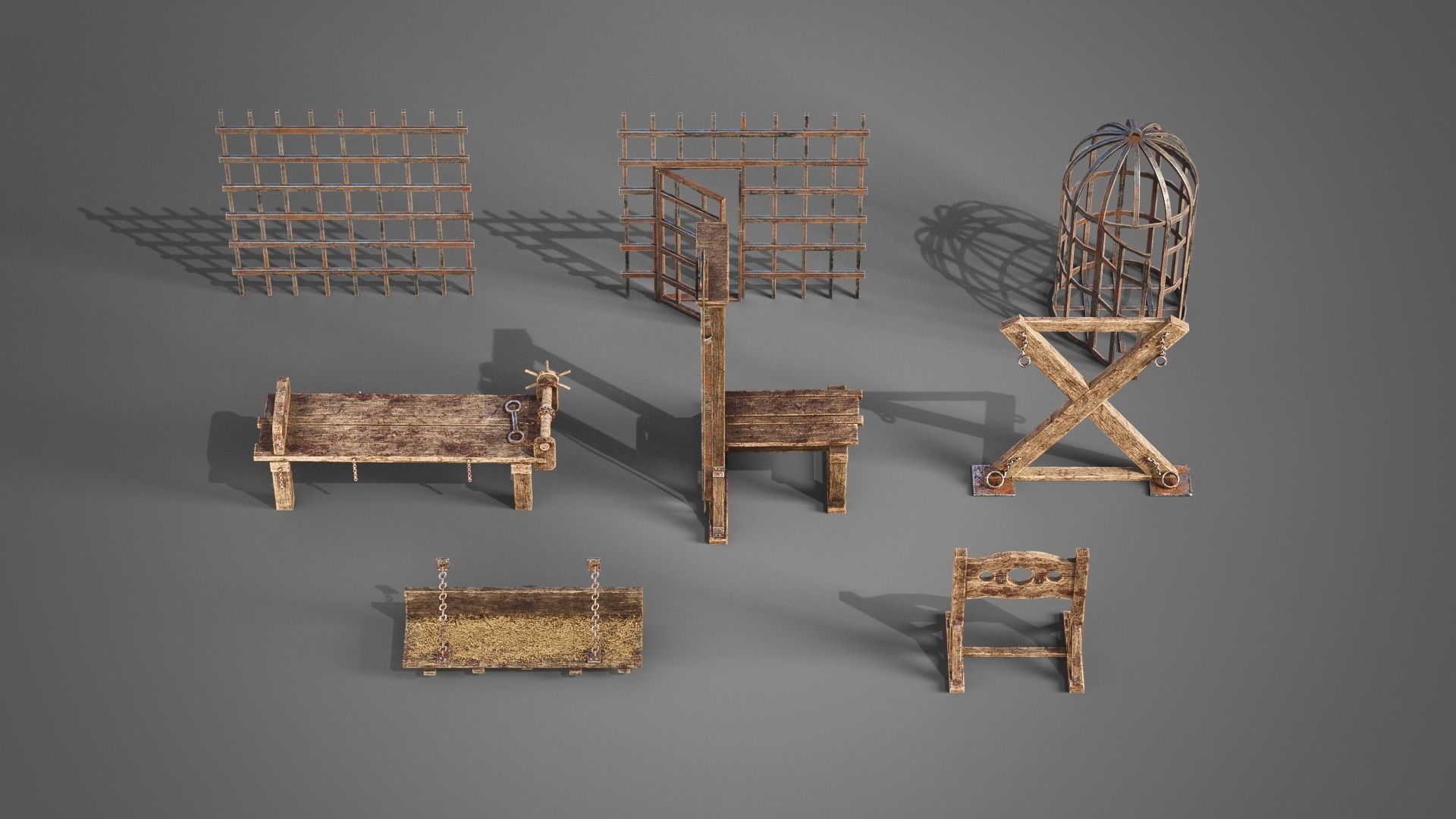 Medieval prison set Low-poly 3D model_2