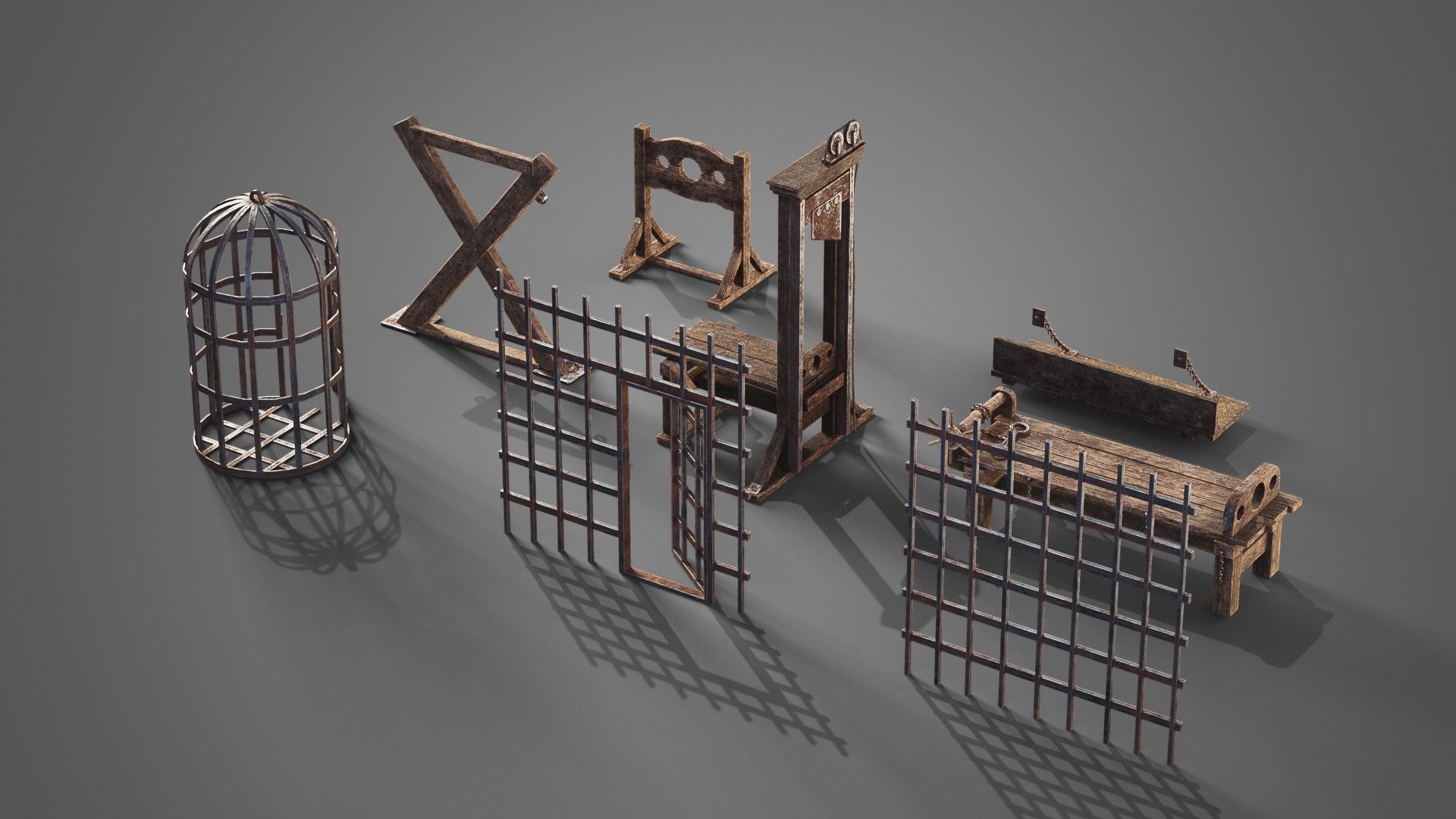Medieval prison set Low-poly 3D model_1