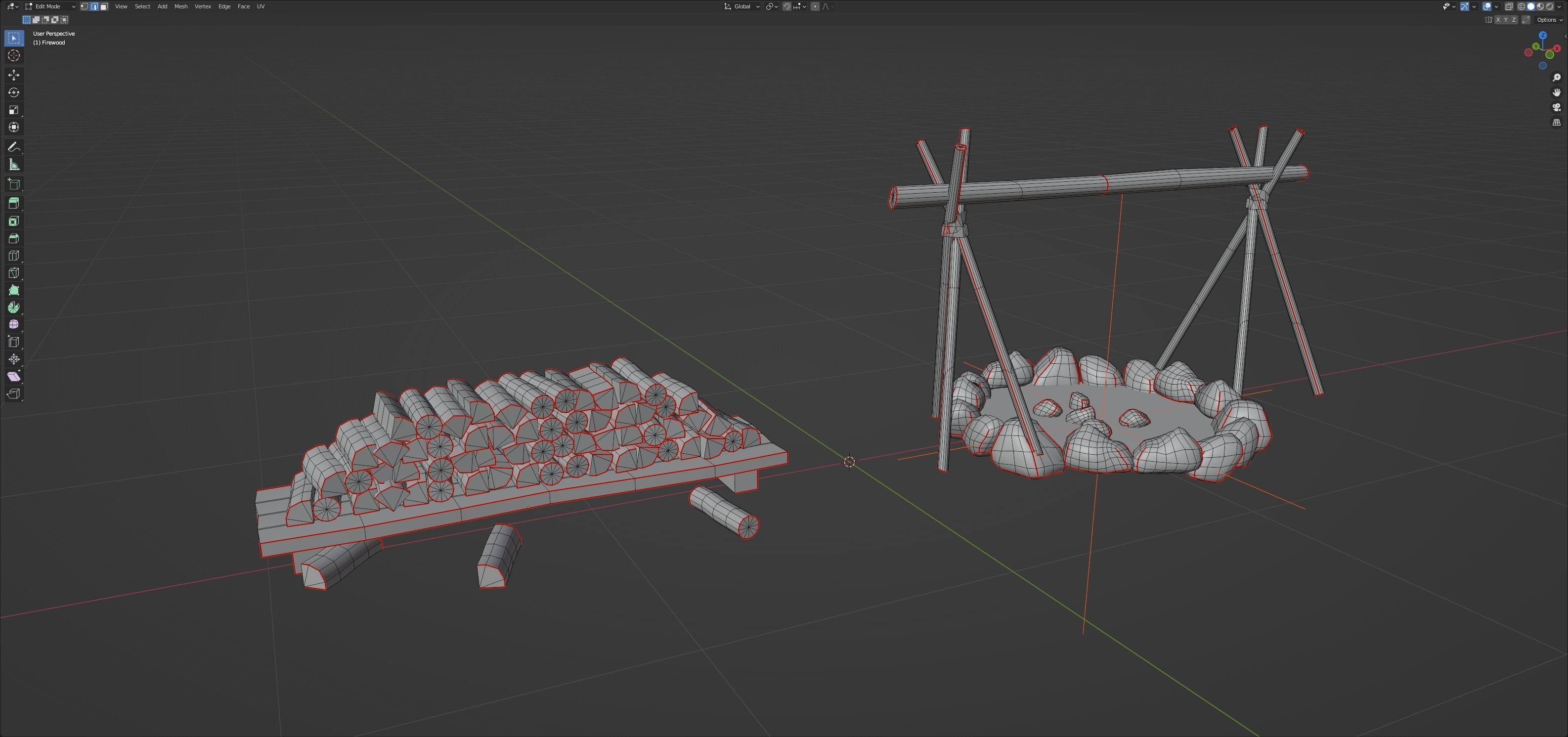 Fireplace set Low-poly 3D model_49