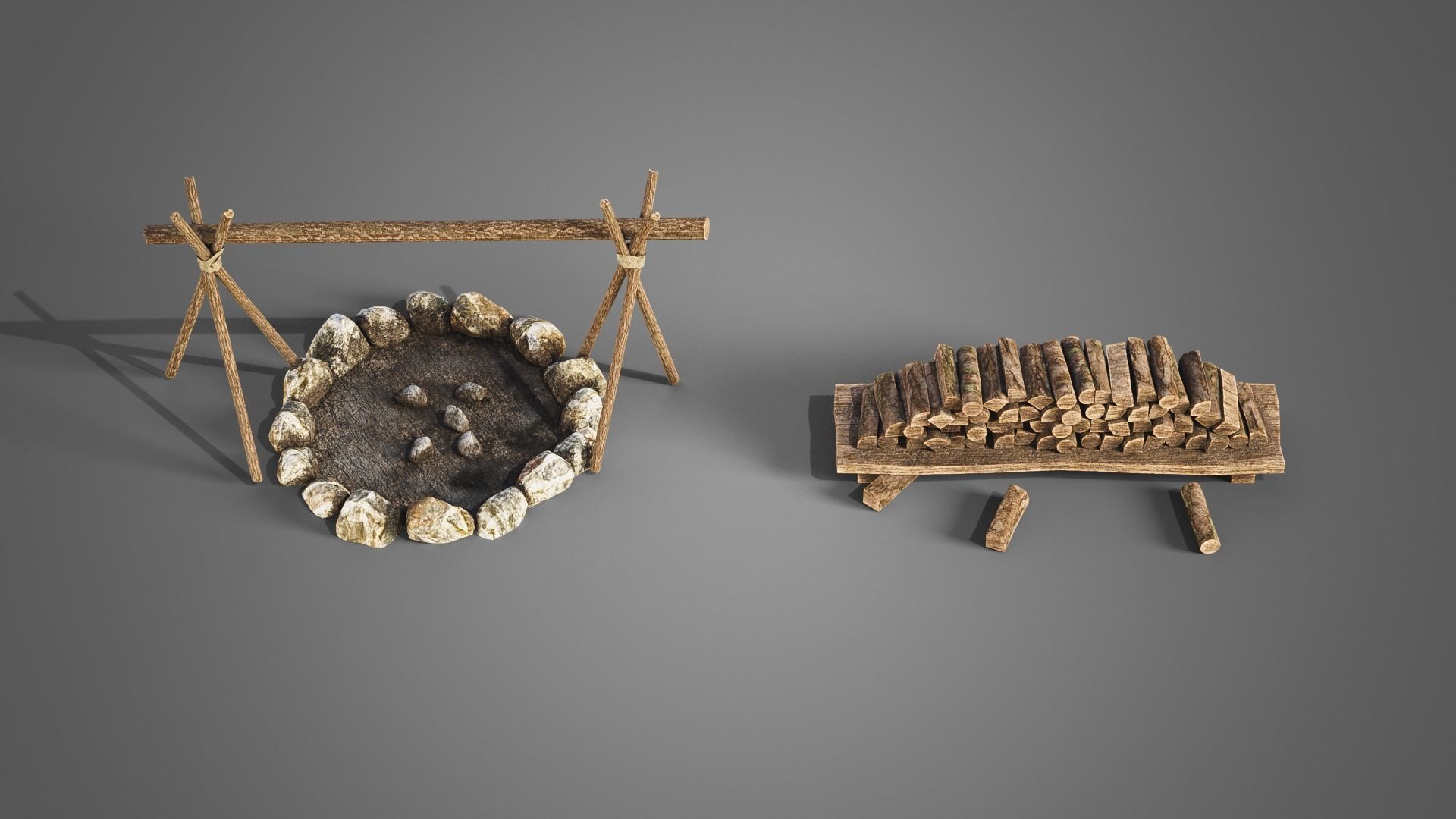 Fireplace set Low-poly 3D model_32