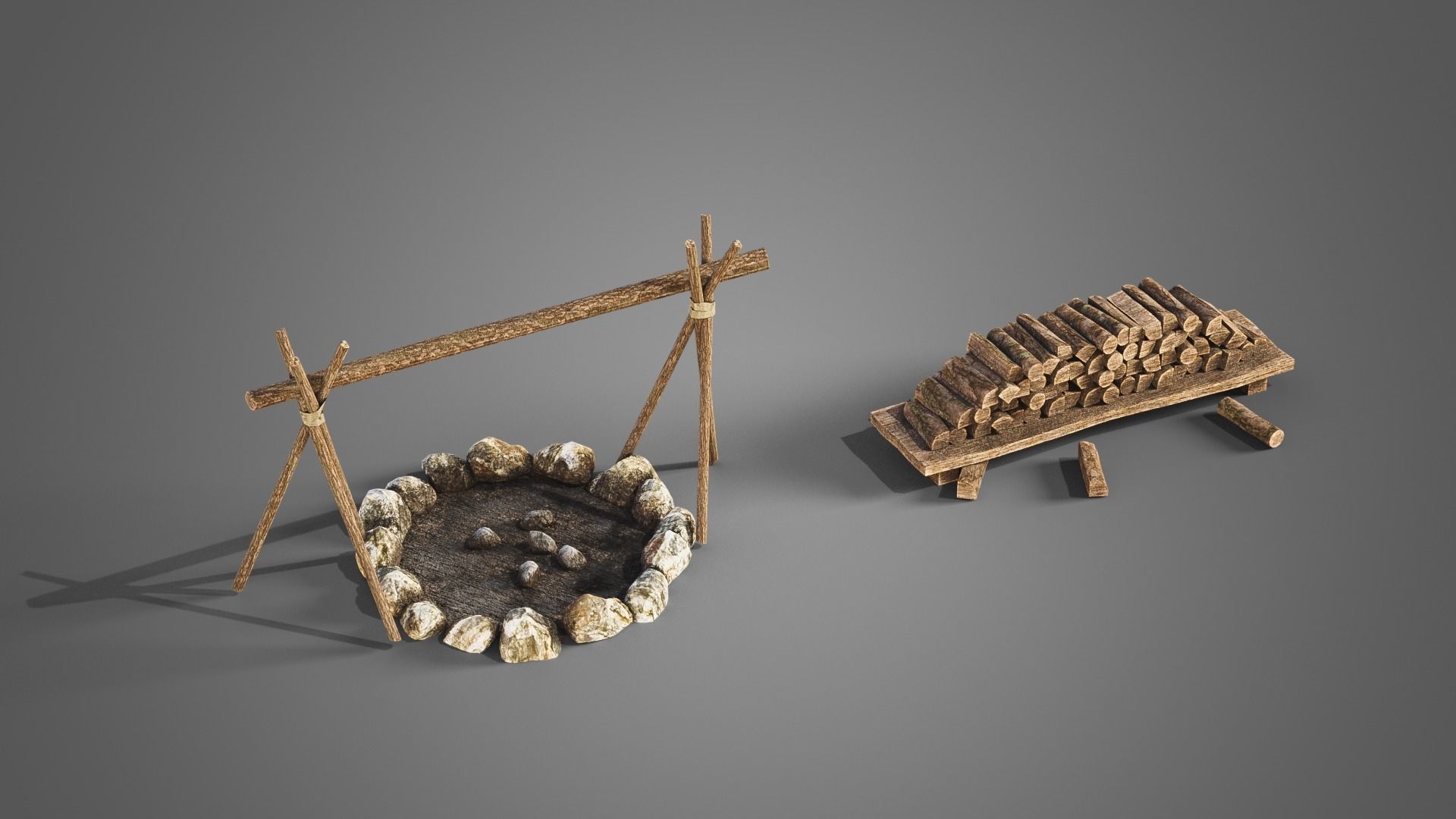 Fireplace set Low-poly 3D model_30