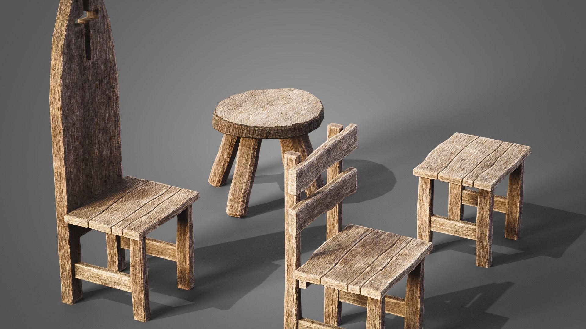 Chairs and tables set Low-poly 3D model_8