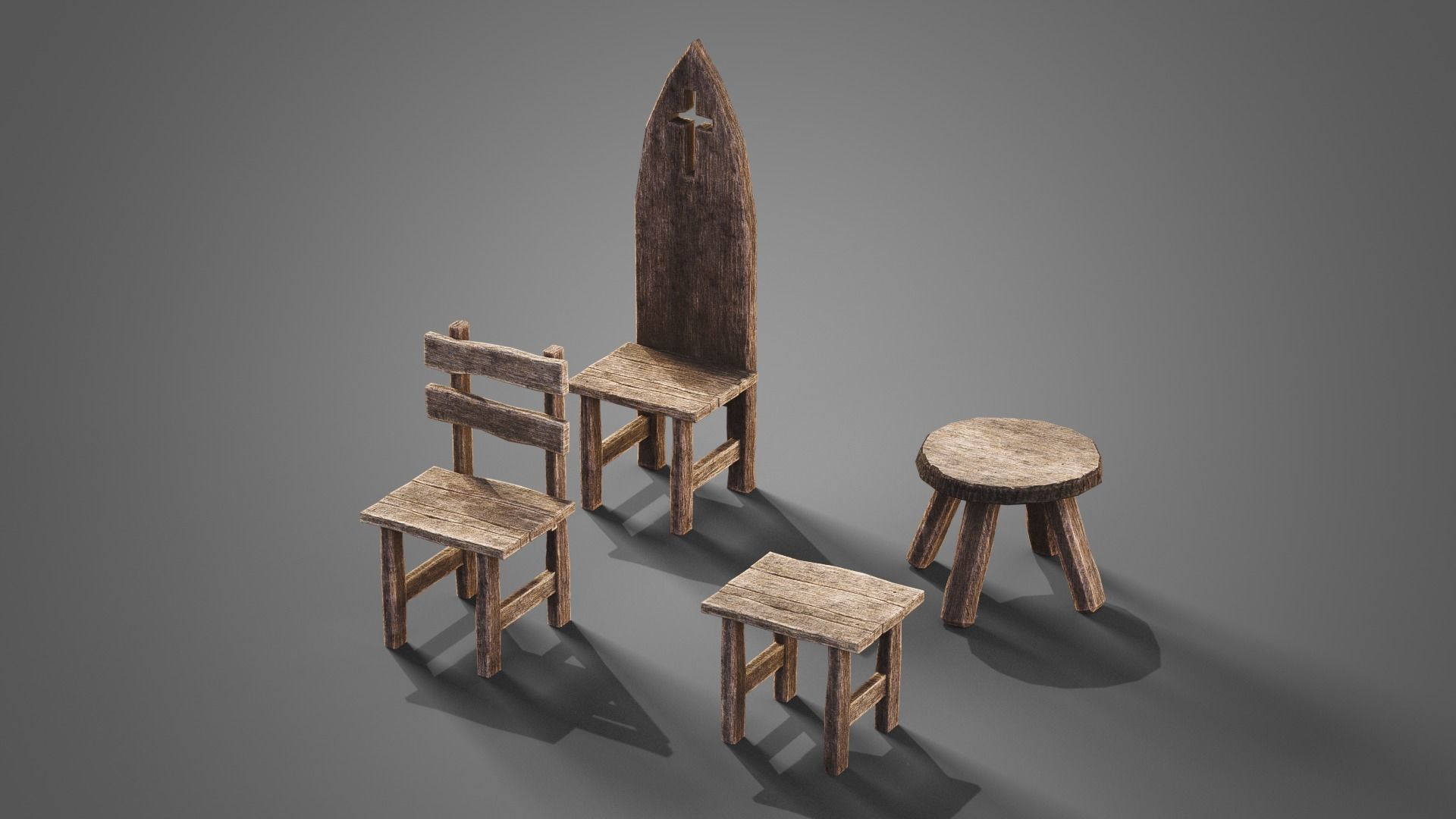 Chairs and tables set Low-poly 3D model_10
