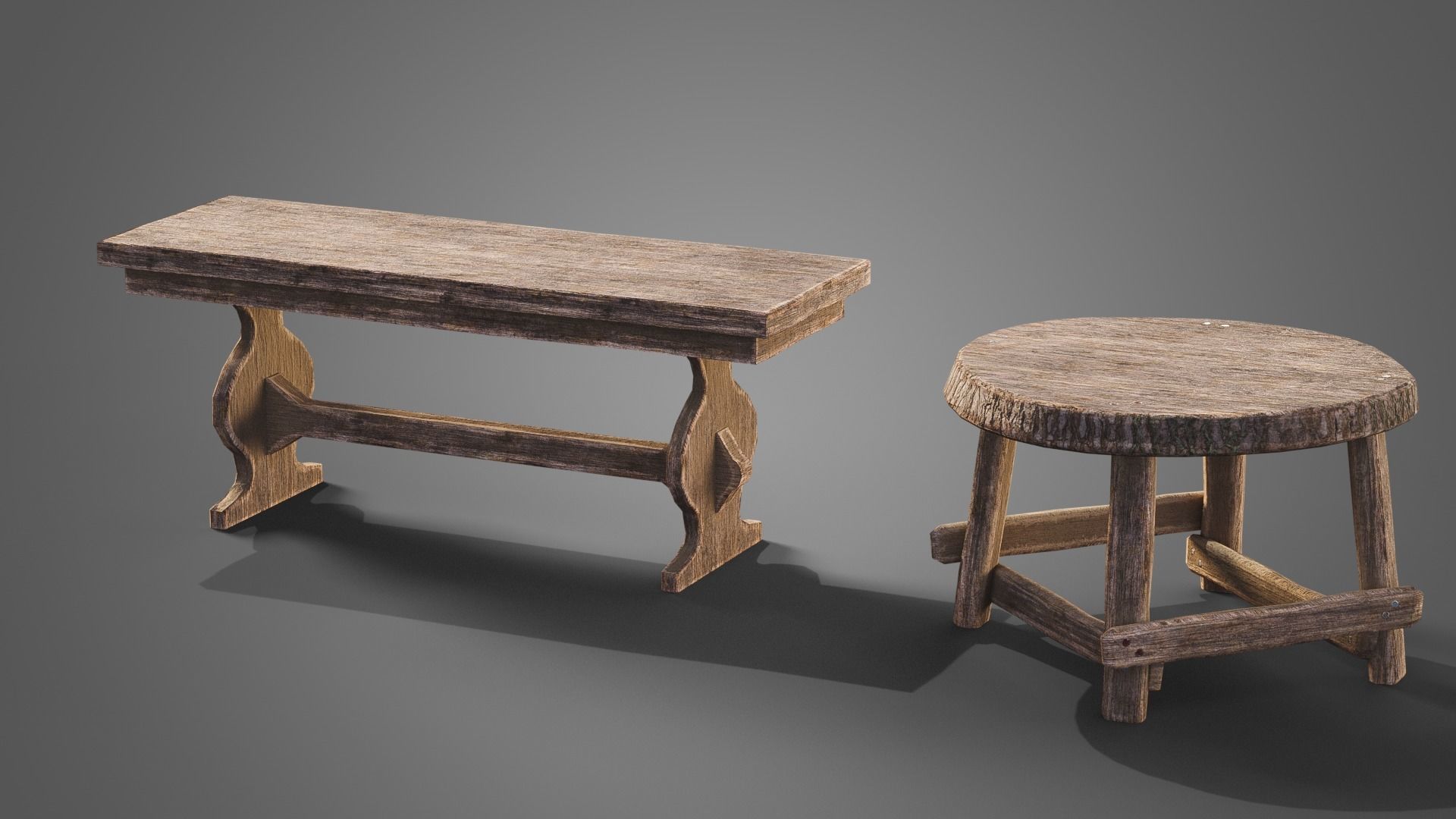 Chairs and tables set Low-poly 3D model_12