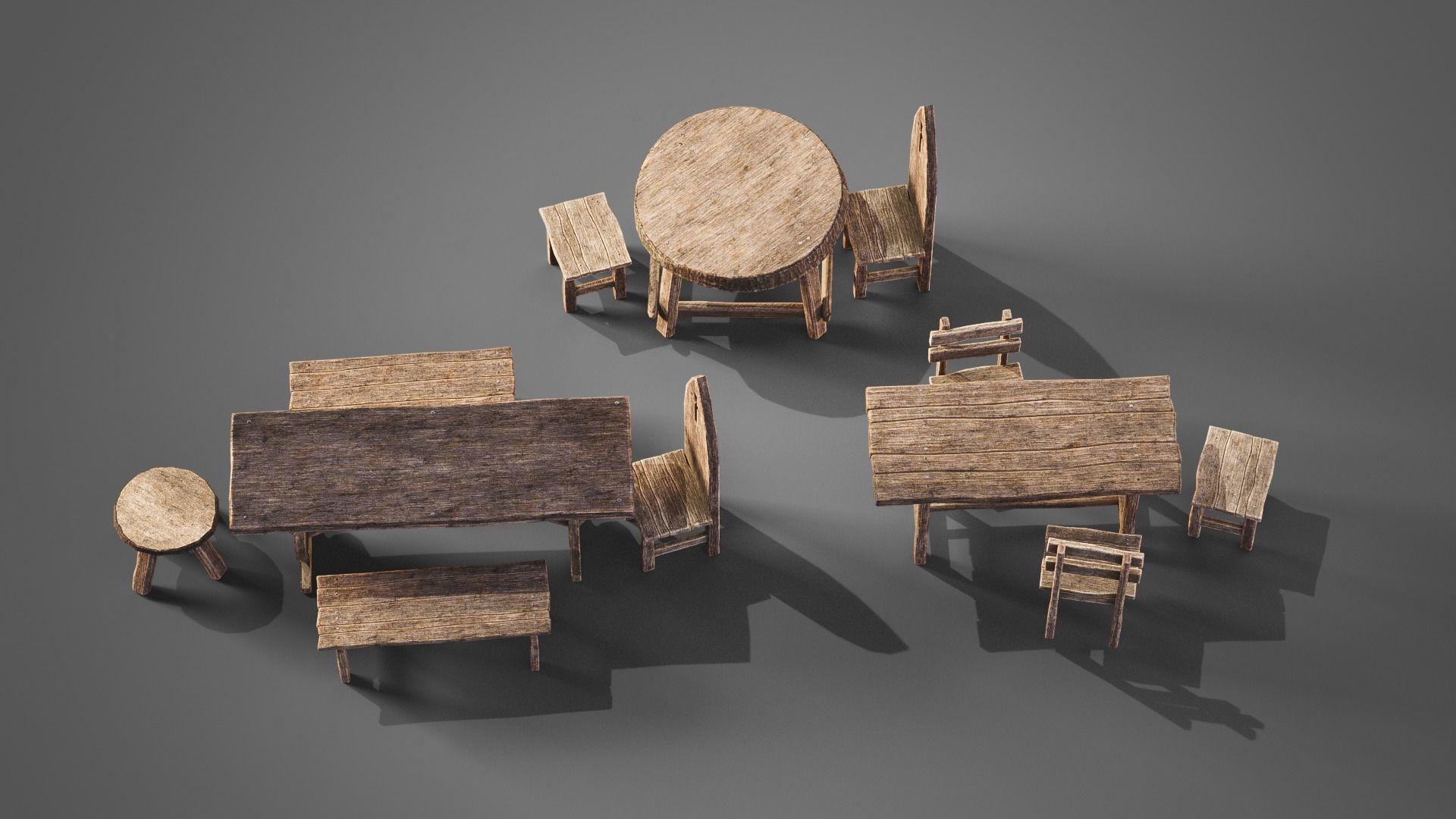 Chairs and tables set Low-poly 3D model_3