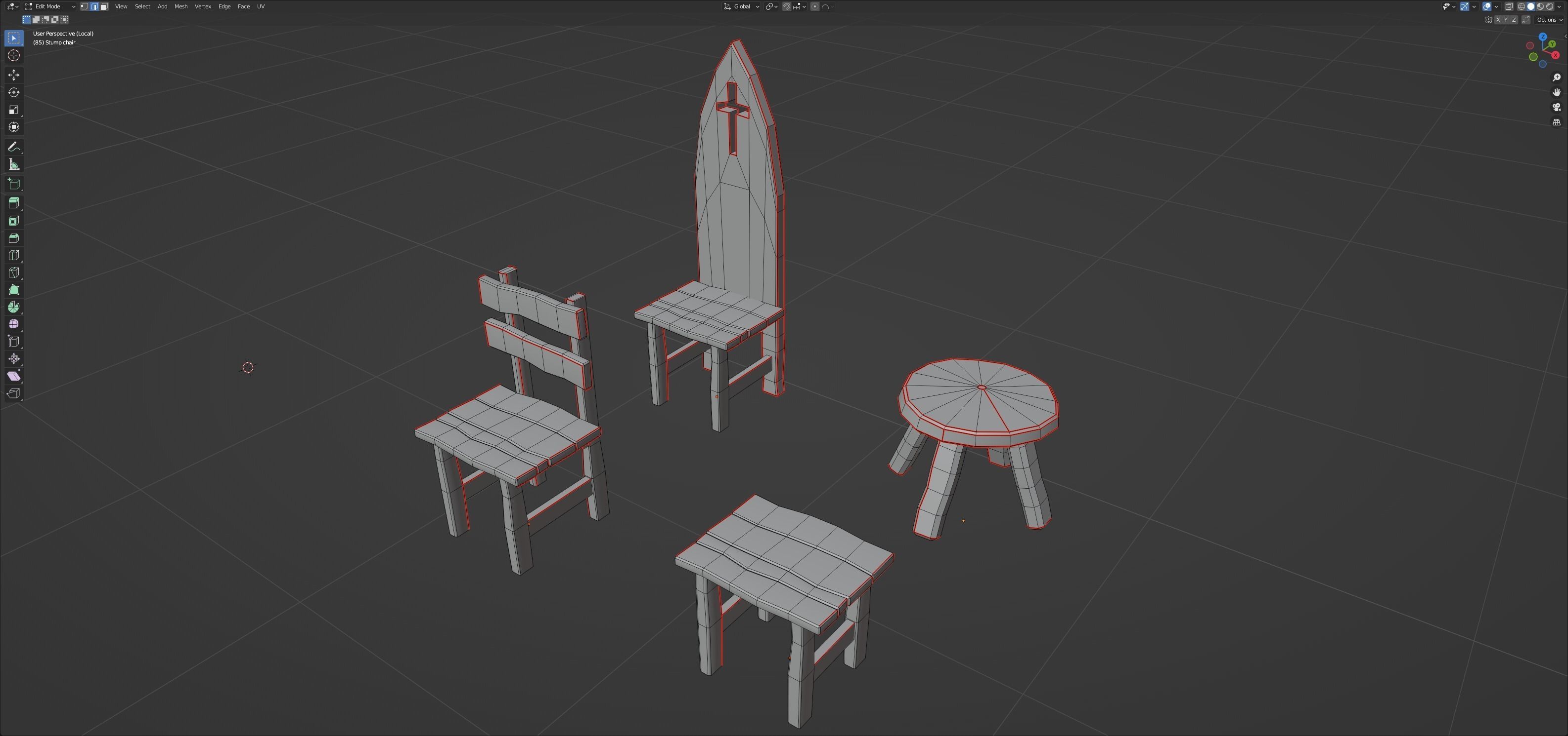 Chairs and tables set Low-poly 3D model_29