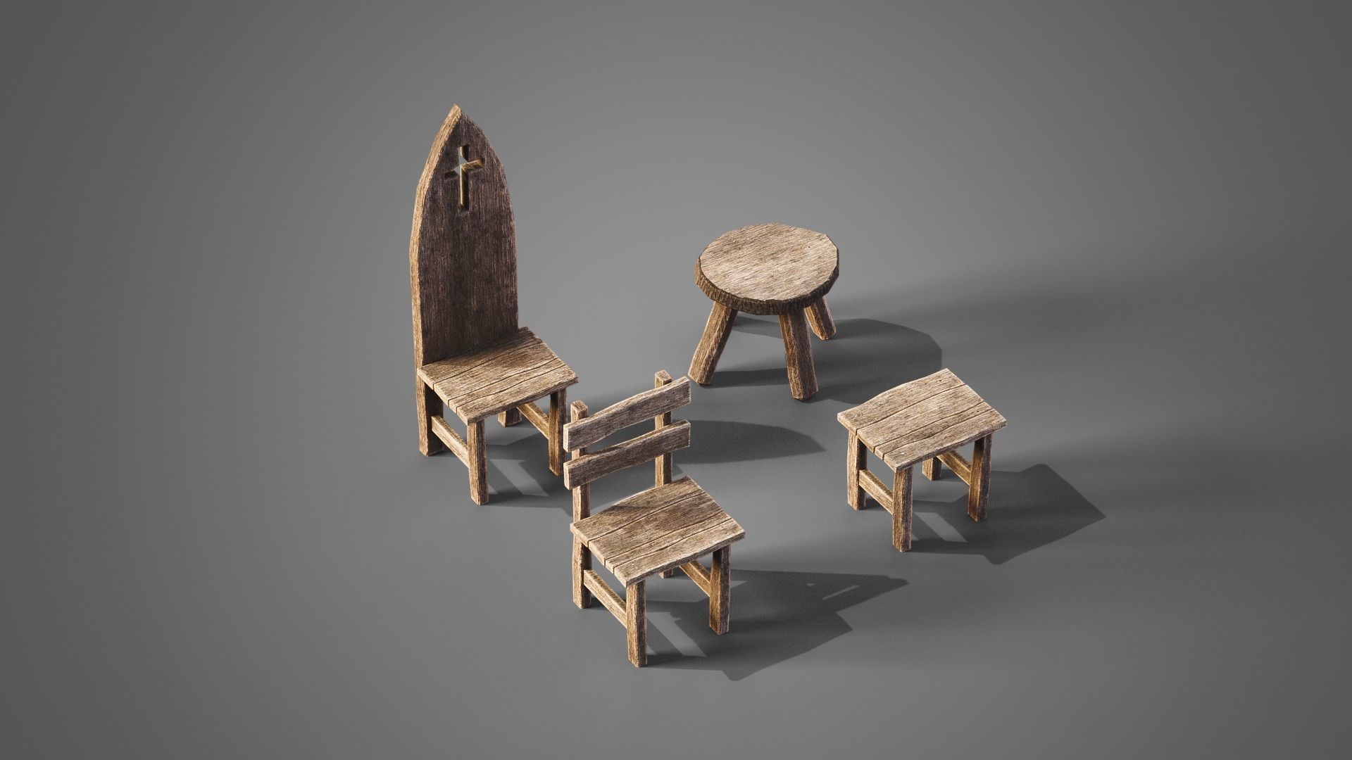 Chairs and tables set Low-poly 3D model_13