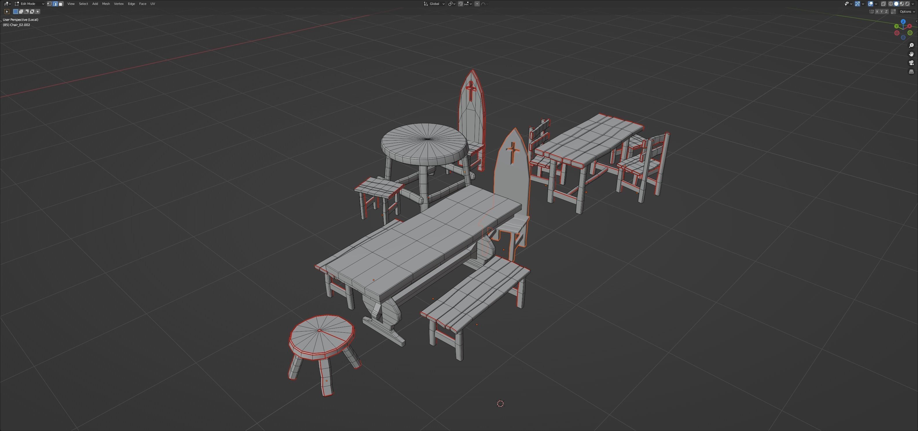 Chairs and tables set Low-poly 3D model_24