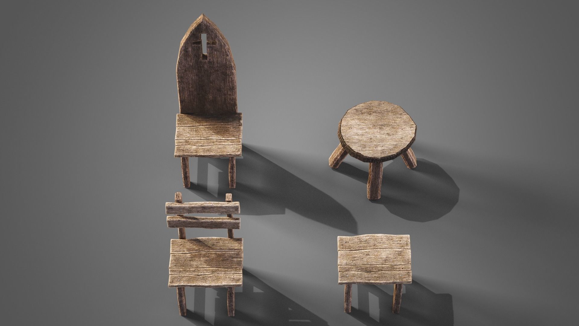Chairs and tables set Low-poly 3D model_14
