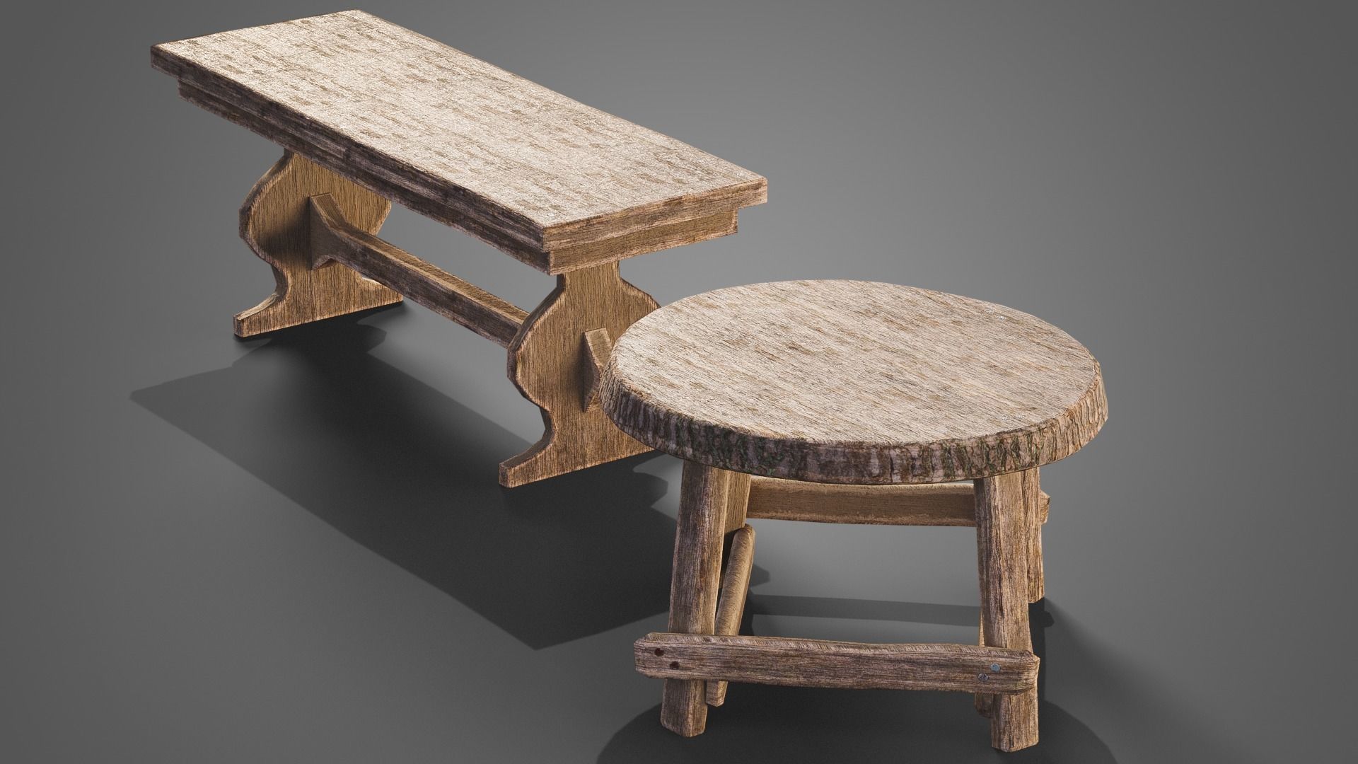 Chairs and tables set Low-poly 3D model_16