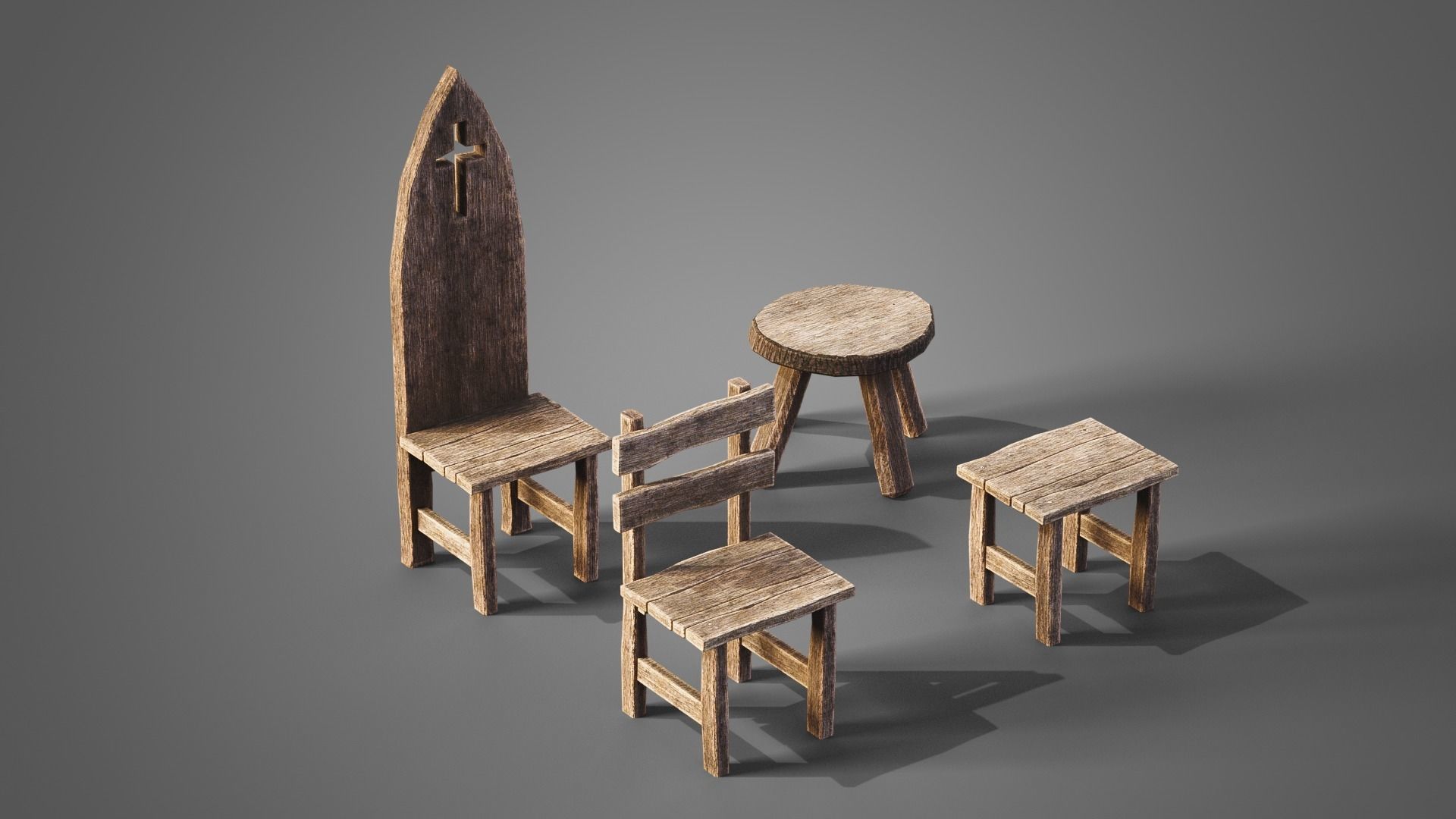 Chairs and tables set Low-poly 3D model_7
