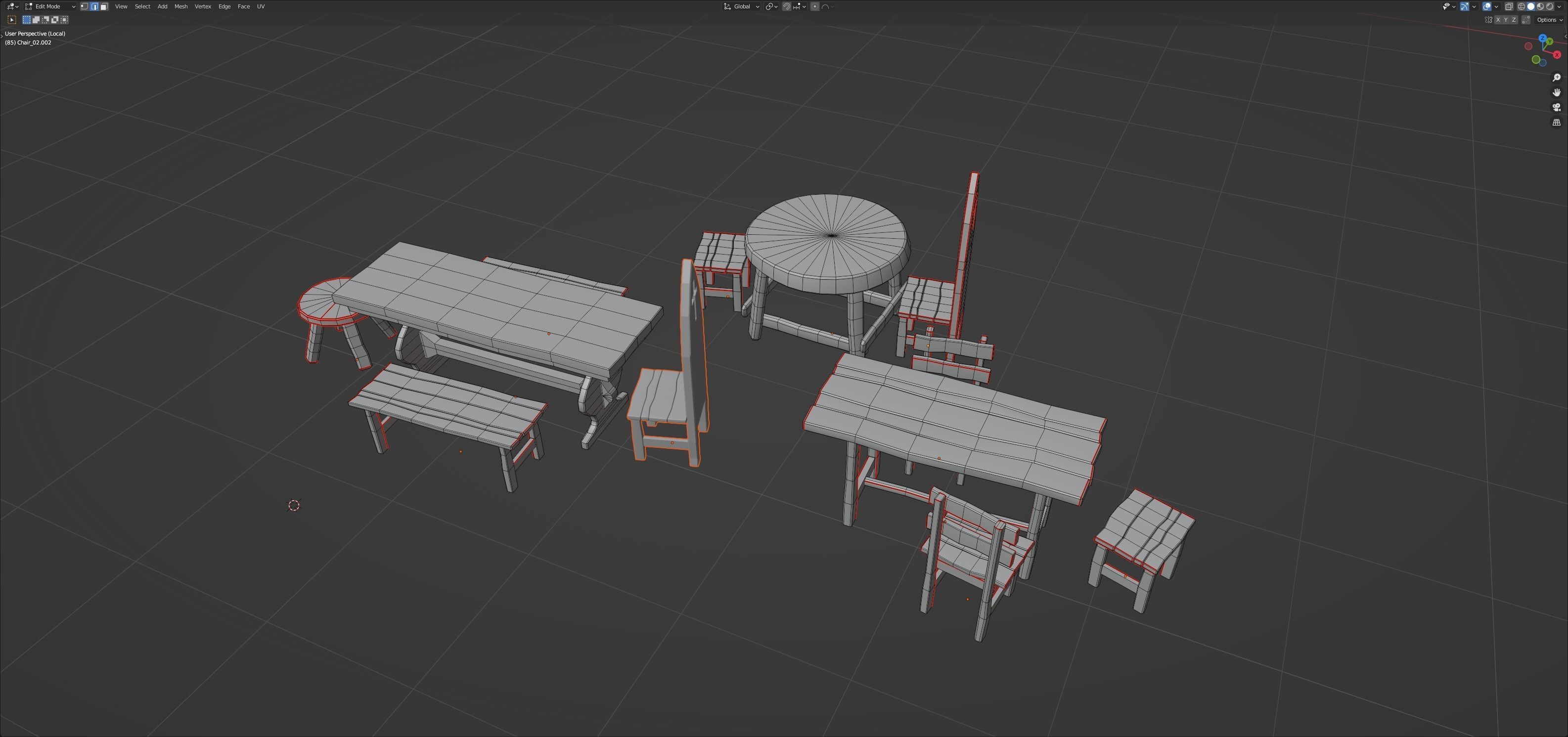 Chairs and tables set Low-poly 3D model_28