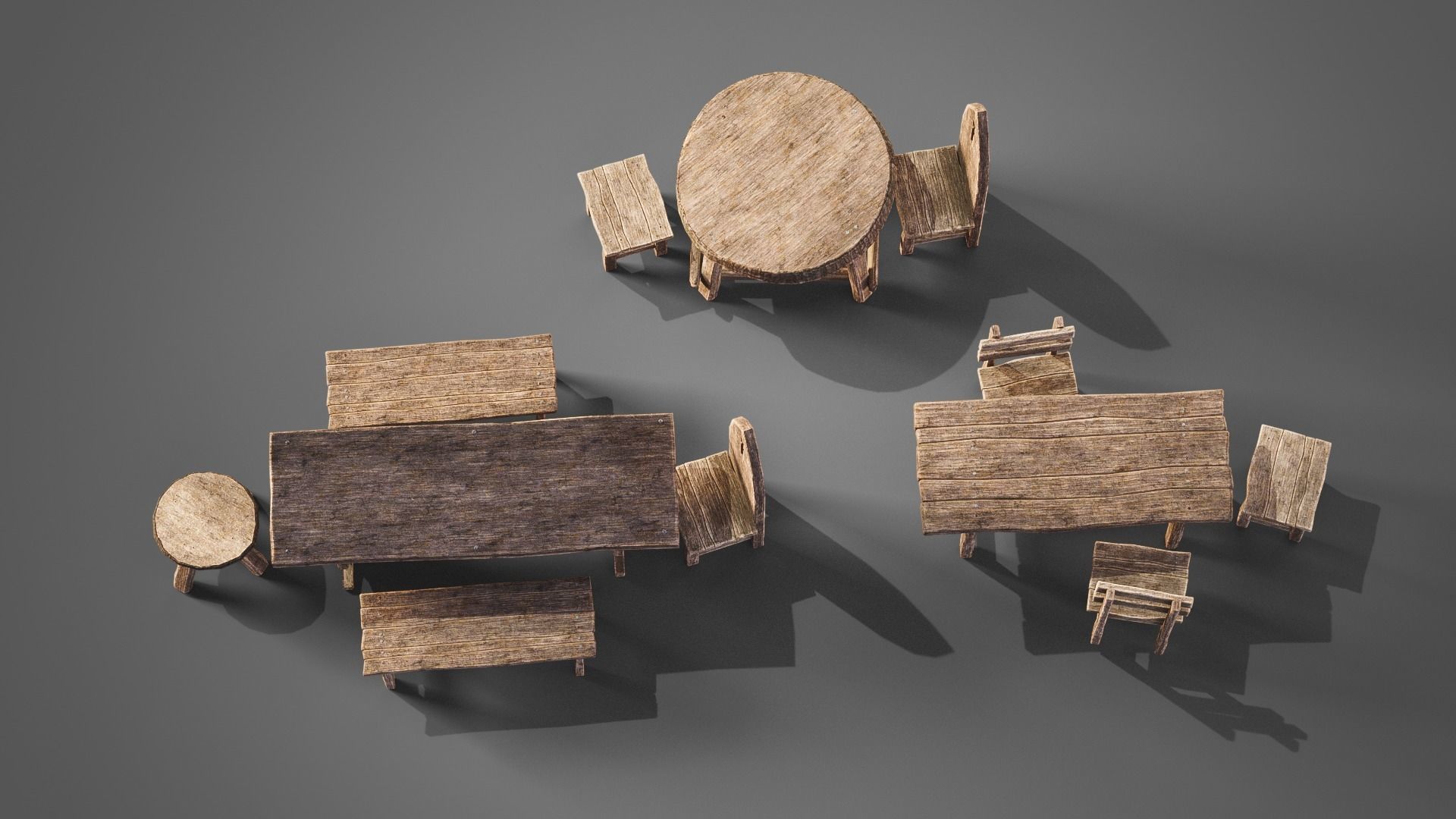 Chairs and tables set Low-poly 3D model_6