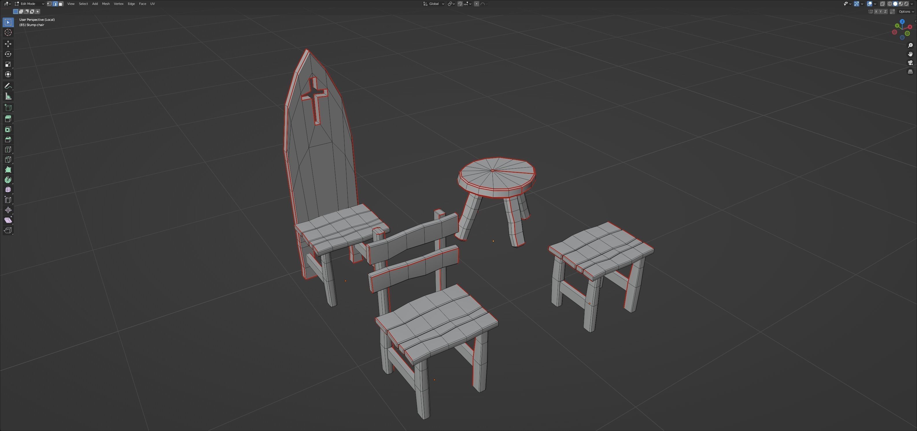 Chairs and tables set Low-poly 3D model_30
