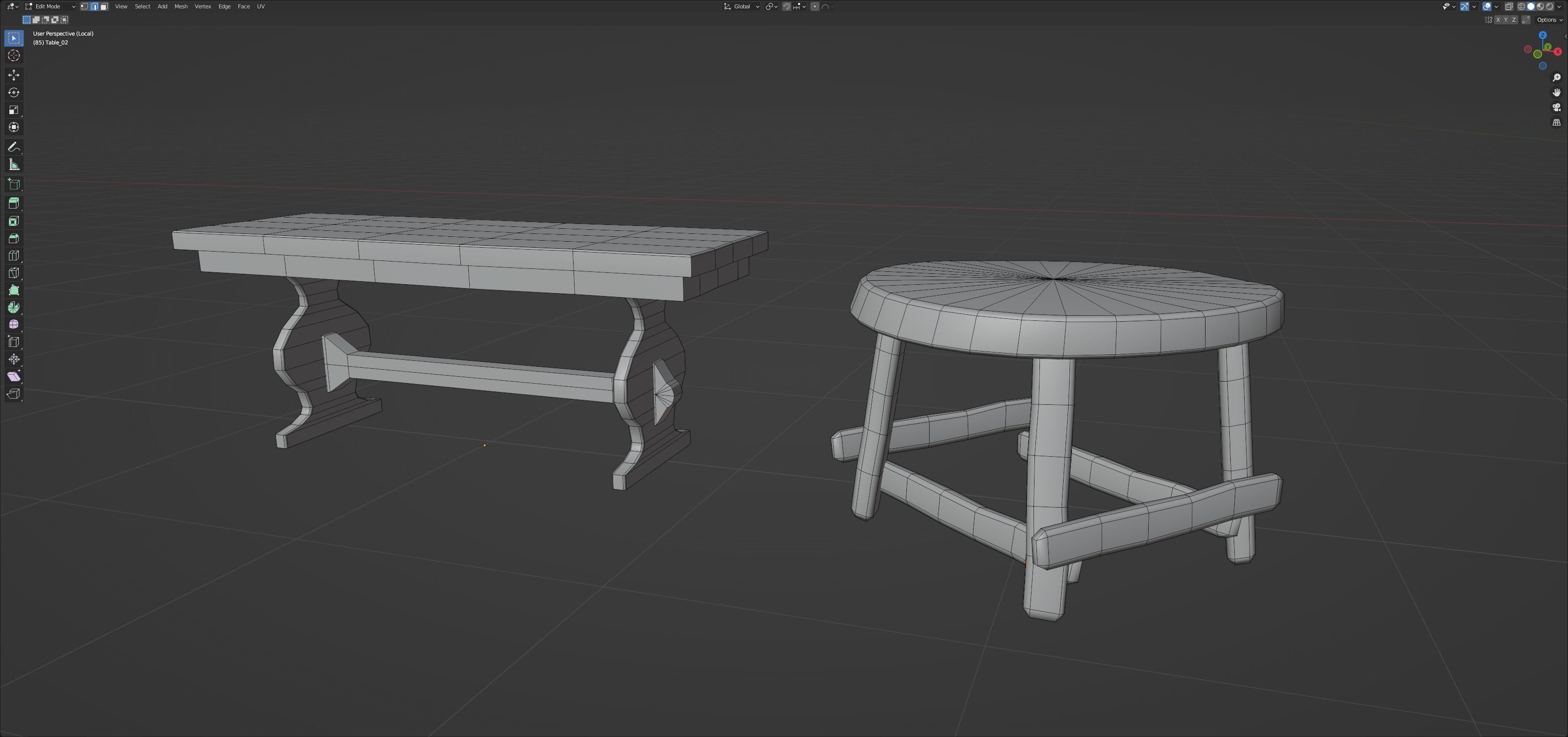 Chairs and tables set Low-poly 3D model_26
