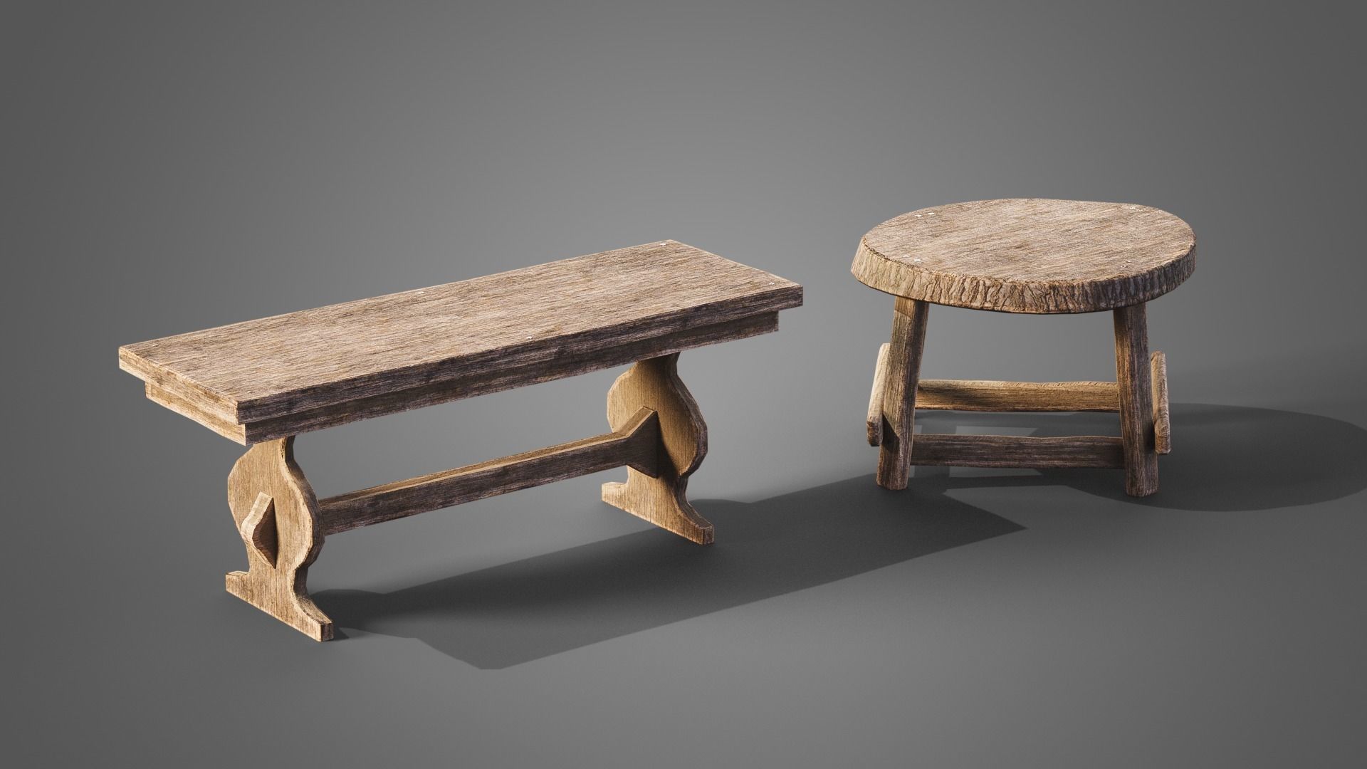 Chairs and tables set Low-poly 3D model_15