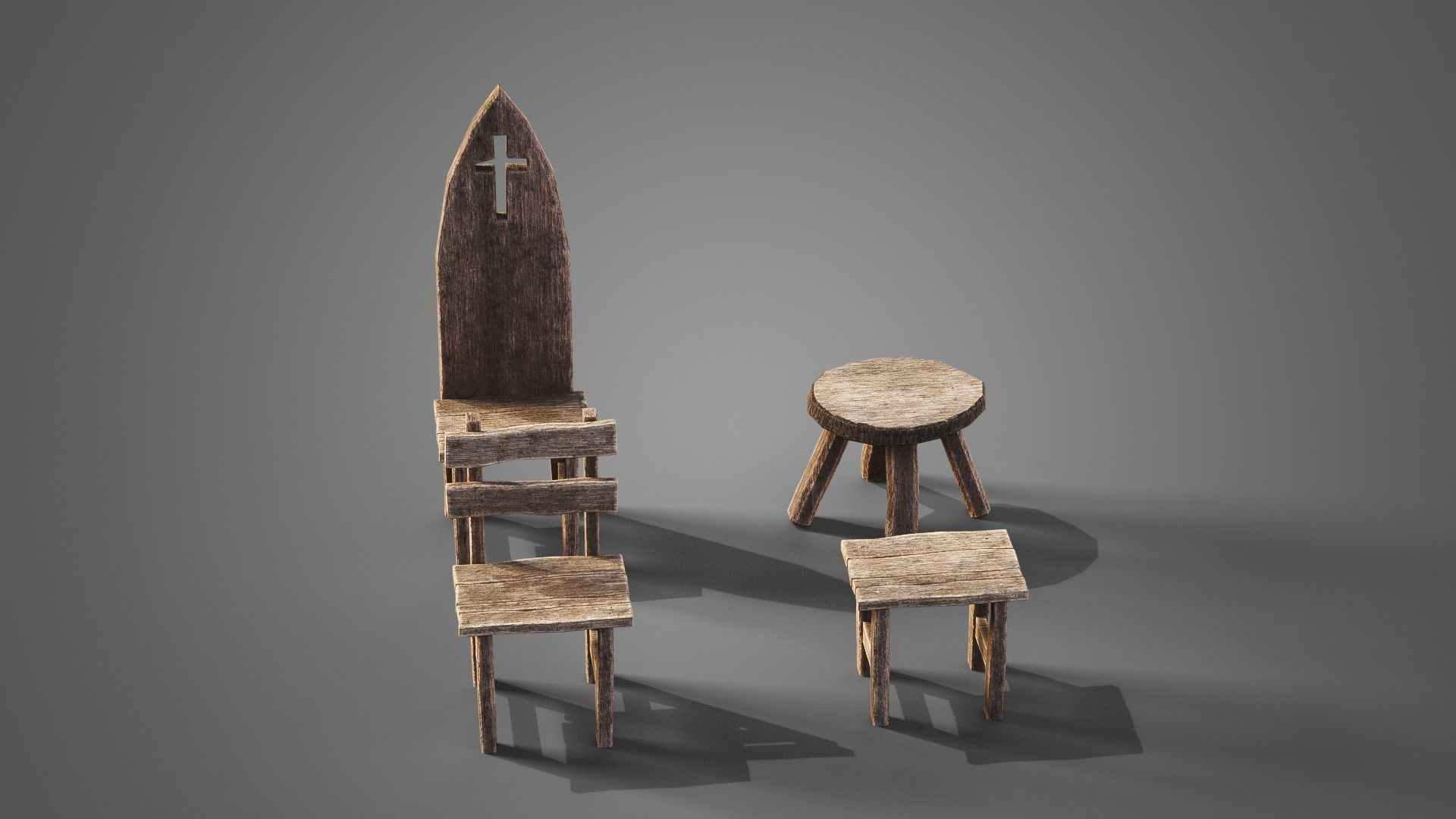 Chairs and tables set Low-poly 3D model_9