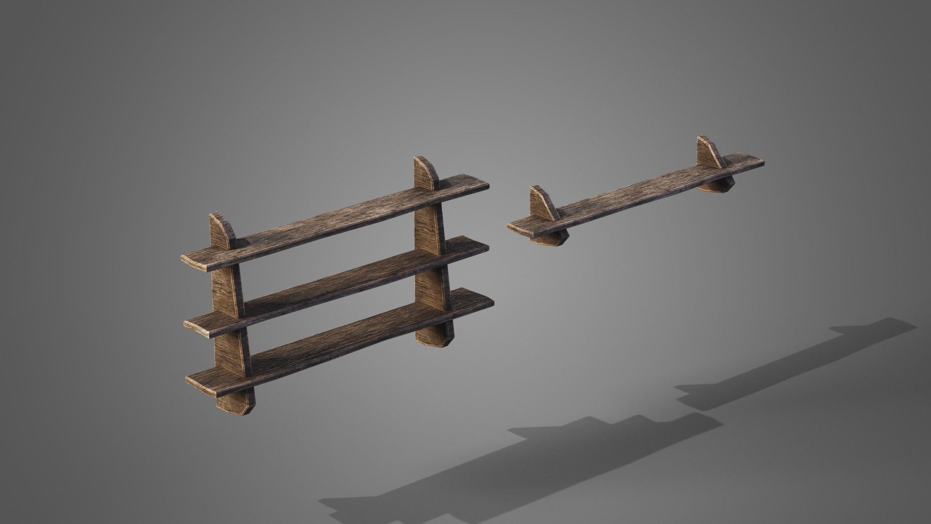 Tavern set wooden bed with plaid blanket Low-poly 3D model_14