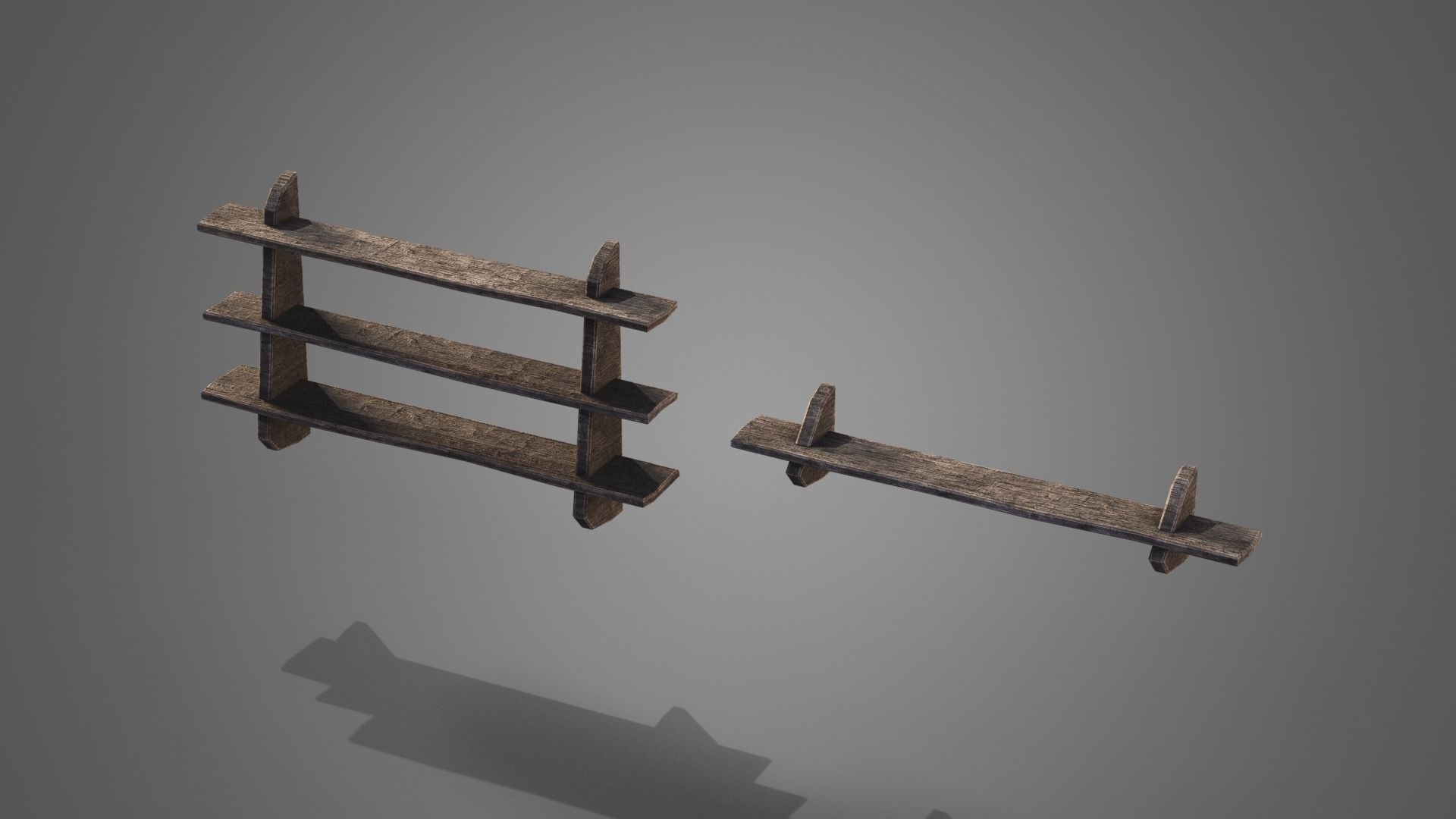 Tavern set wooden bed with plaid blanket Low-poly 3D model_9