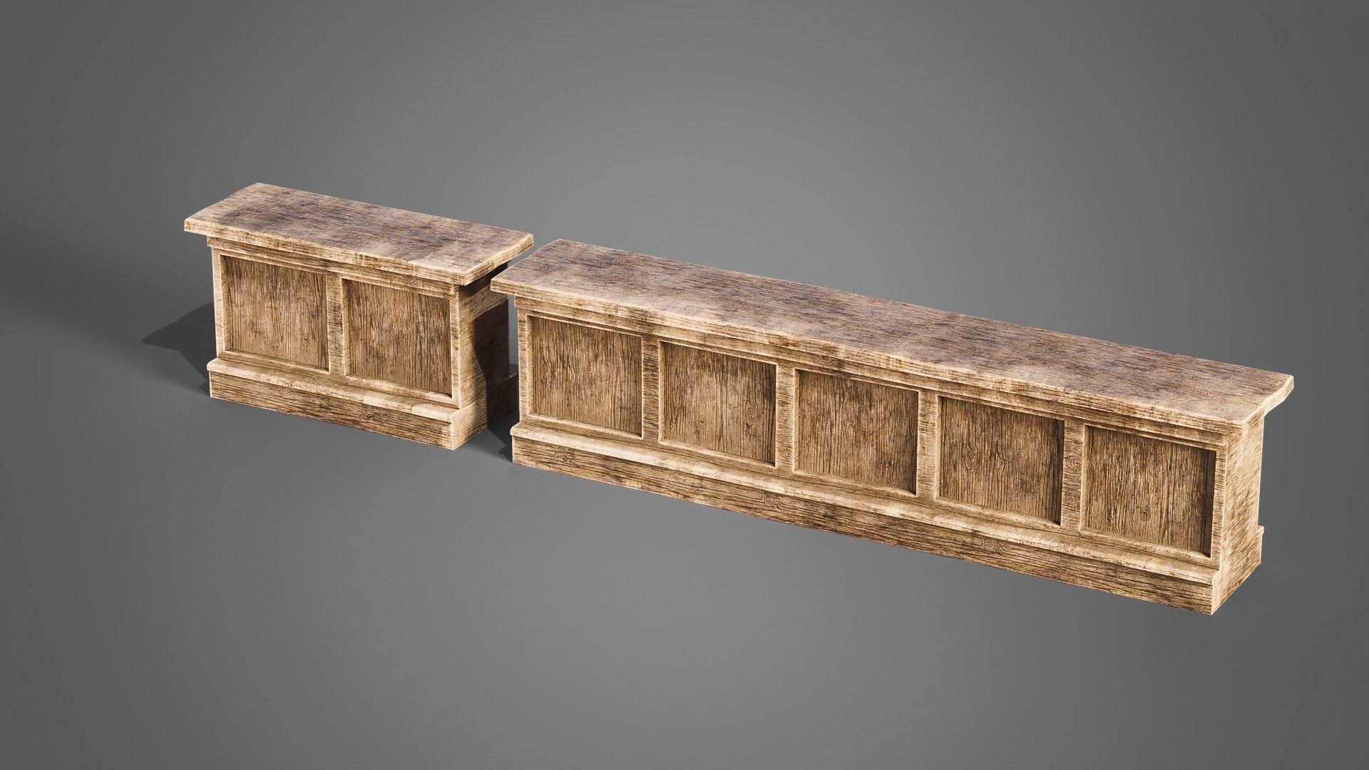 Tavern set wooden bed with plaid blanket Low-poly 3D model_28