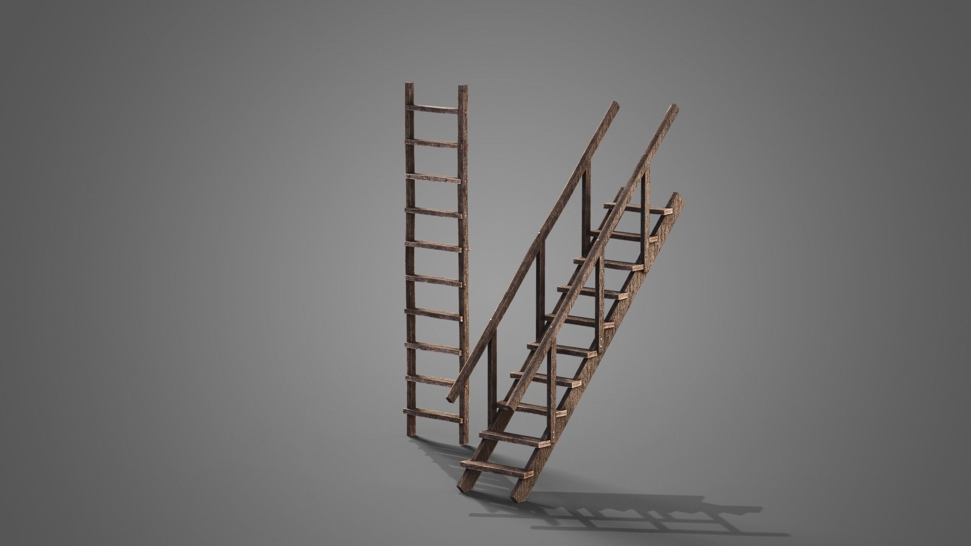 Tavern set wooden bed with plaid blanket Low-poly 3D model_15