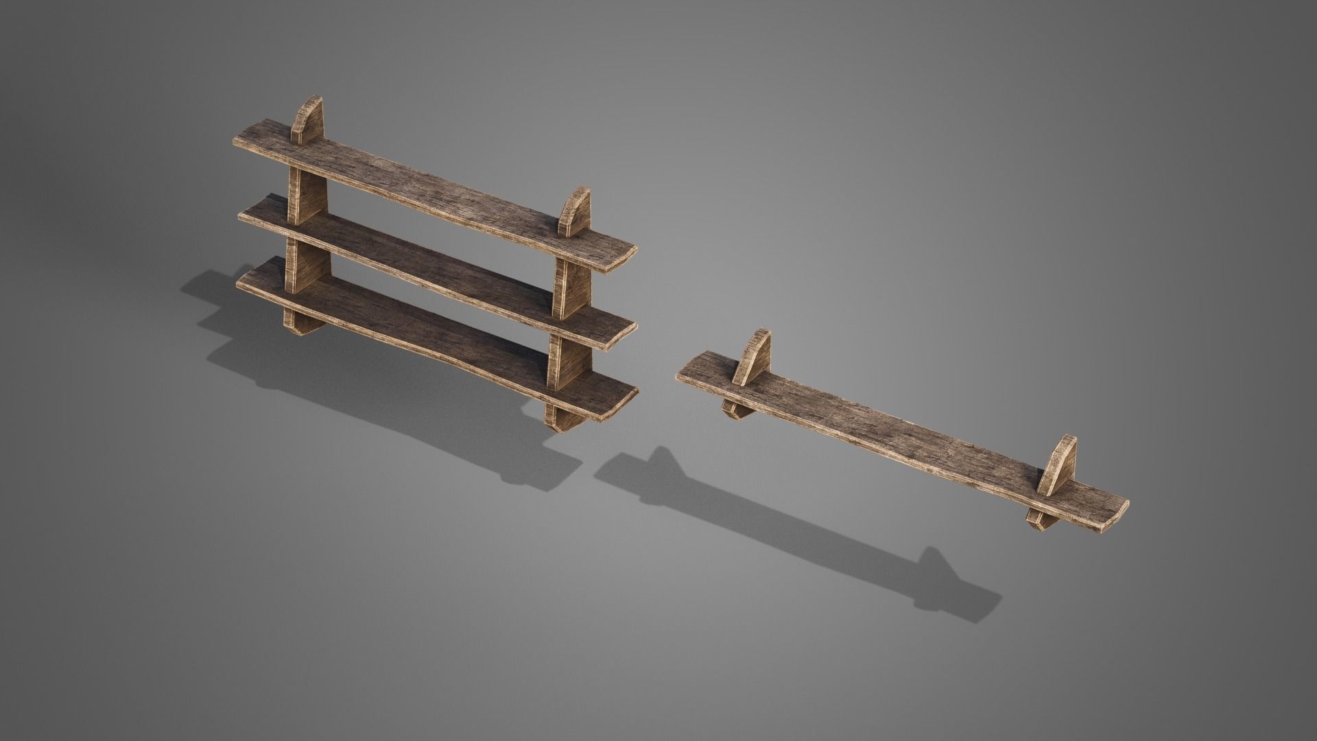 Tavern set wooden bed with plaid blanket Low-poly 3D model_13